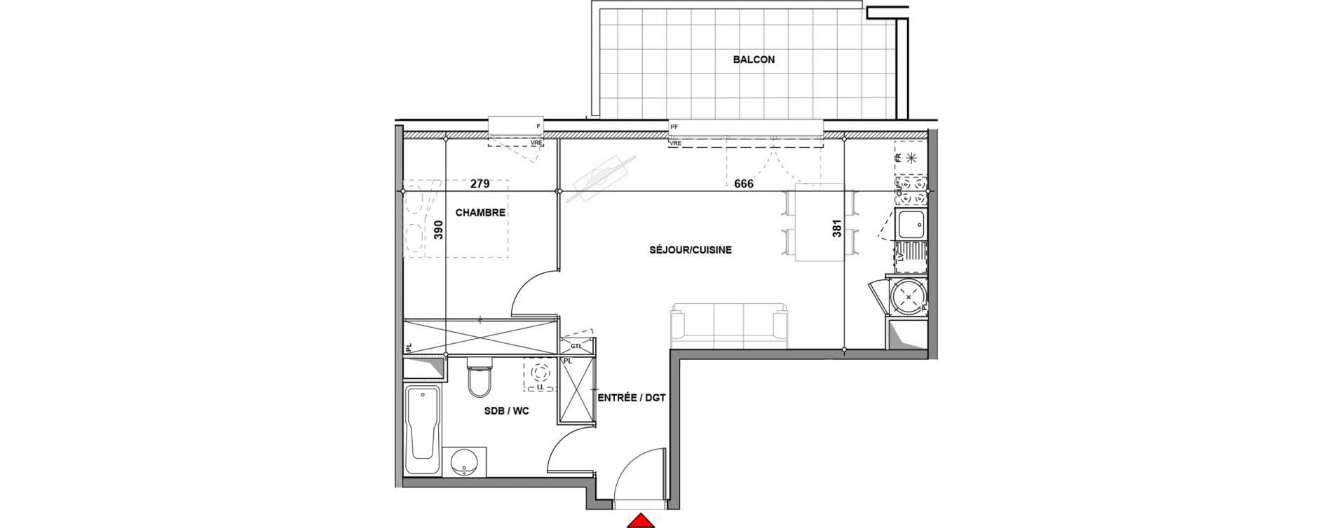 Appartement T2 de 46,30 m2 &agrave; Quint-Fonsegrives Centre