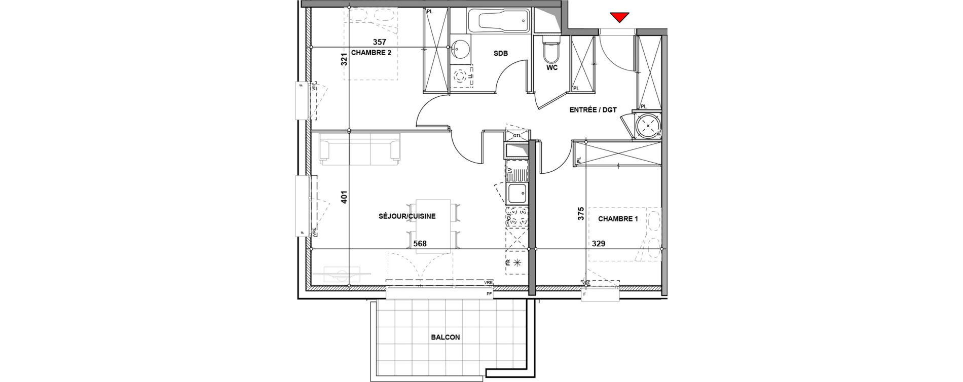 Appartement T3 de 61,70 m2 &agrave; Quint-Fonsegrives Centre