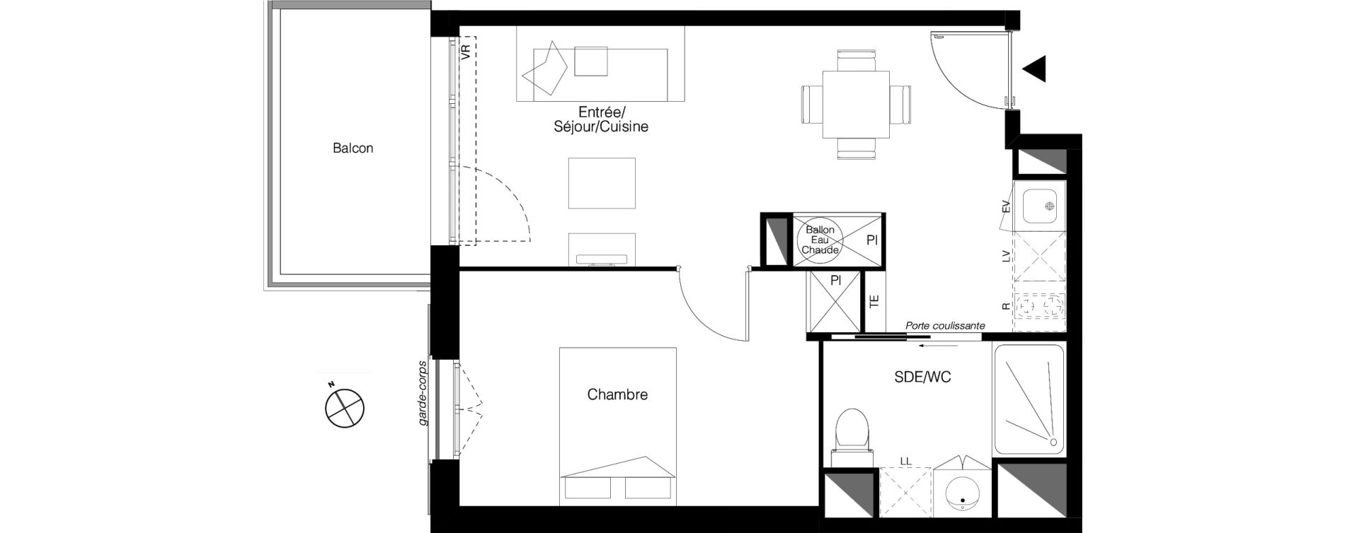Appartement T2 de 38,74 m2 &agrave; Quint-Fonsegrives Centre