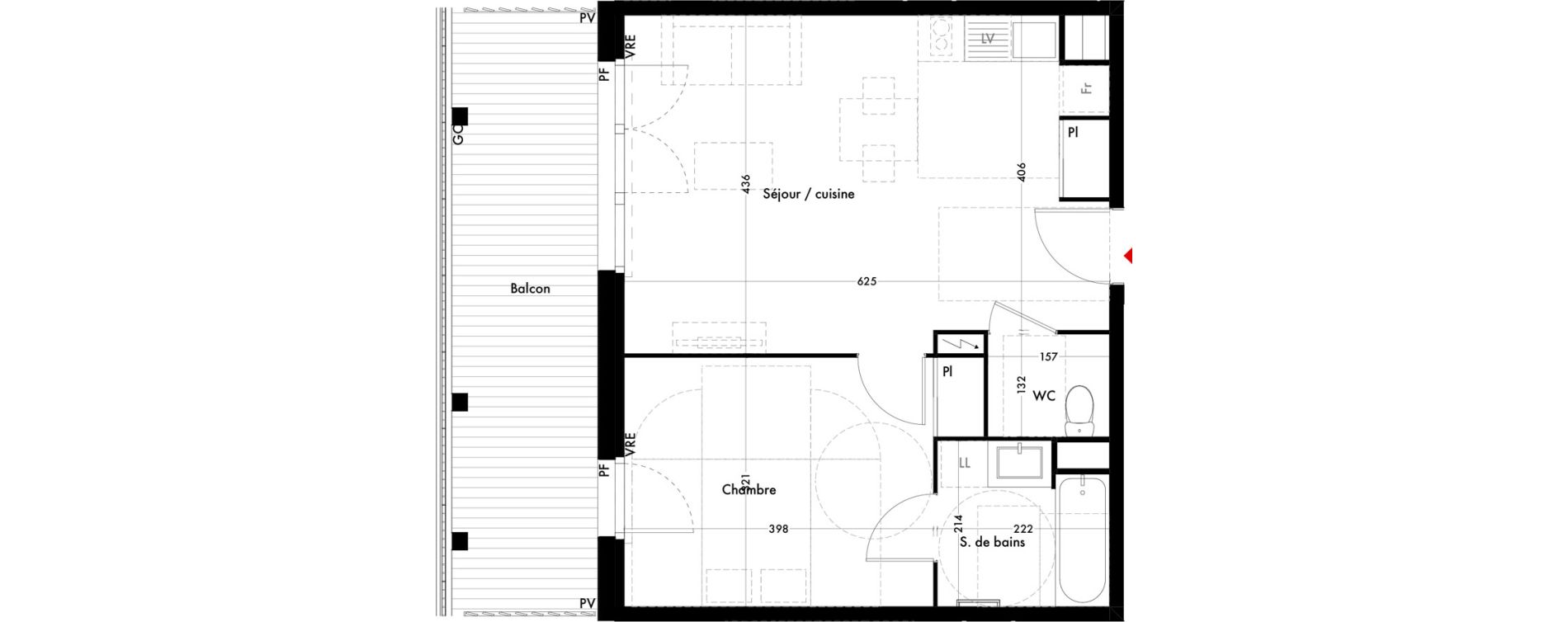 Appartement T2 de 46,01 m2 &agrave; Quint-Fonsegrives Centre