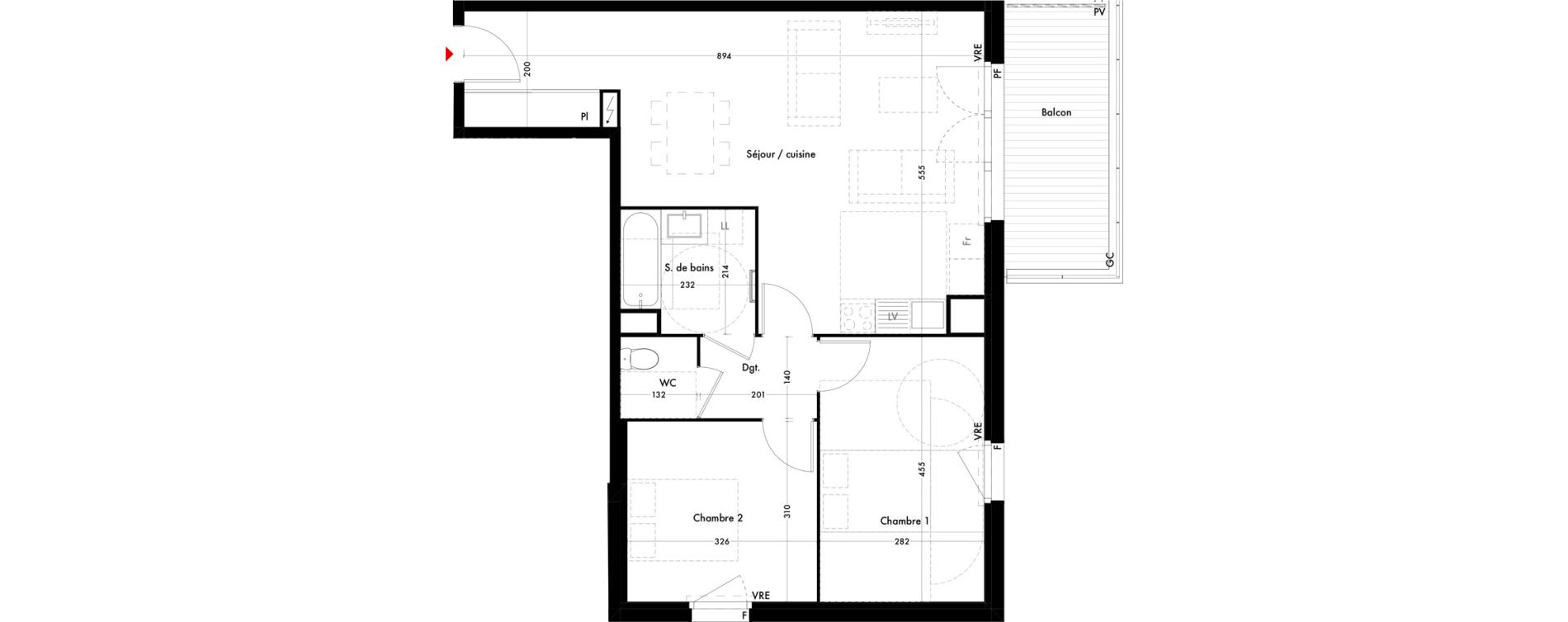 Appartement T3 de 66,43 m2 &agrave; Quint-Fonsegrives Centre