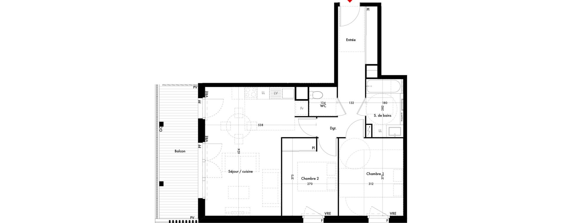 Appartement T3 de 65,49 m2 &agrave; Quint-Fonsegrives Centre