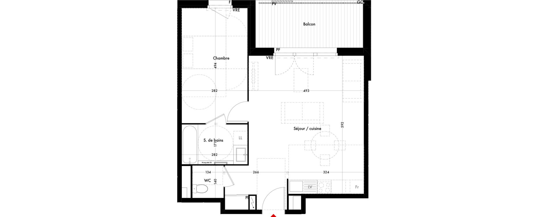 Appartement T2 de 52,42 m2 &agrave; Quint-Fonsegrives Centre