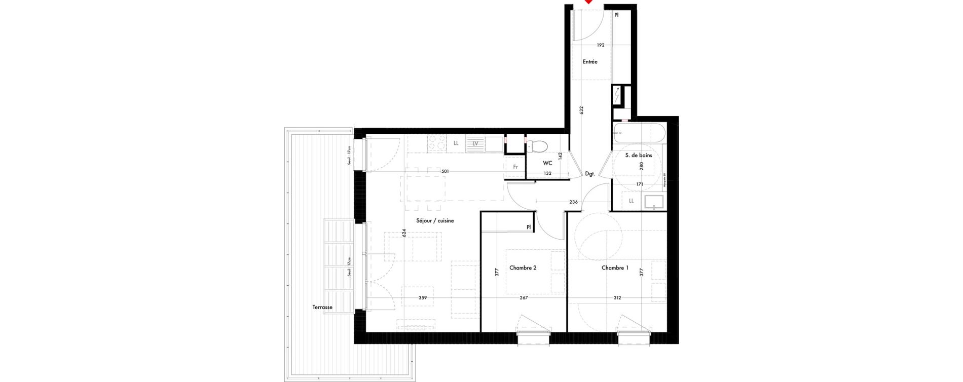 Appartement T3 de 64,57 m2 &agrave; Quint-Fonsegrives Centre