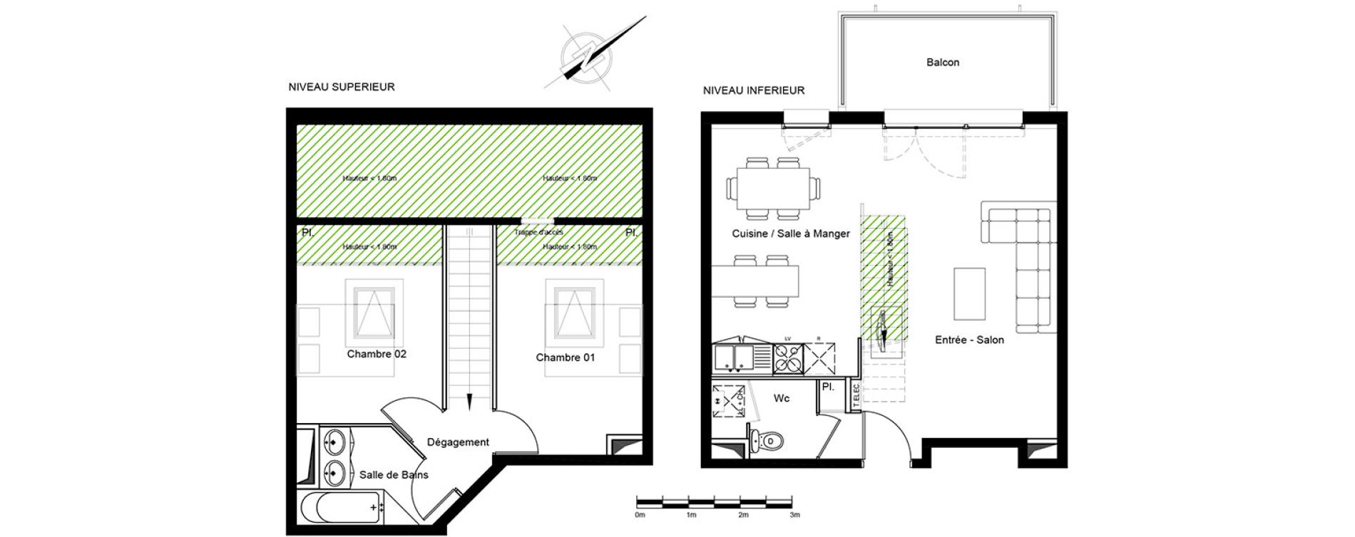 Duplex T3 de 64,58 m2 &agrave; Roques Centre