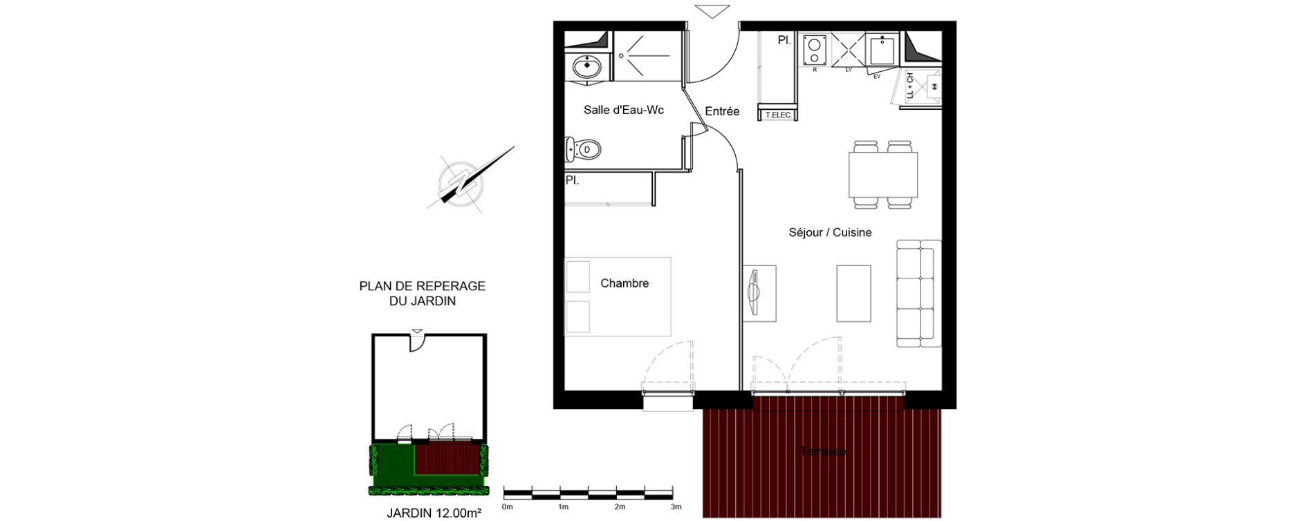 Appartement T2 de 41,39 m2 &agrave; Roques Centre