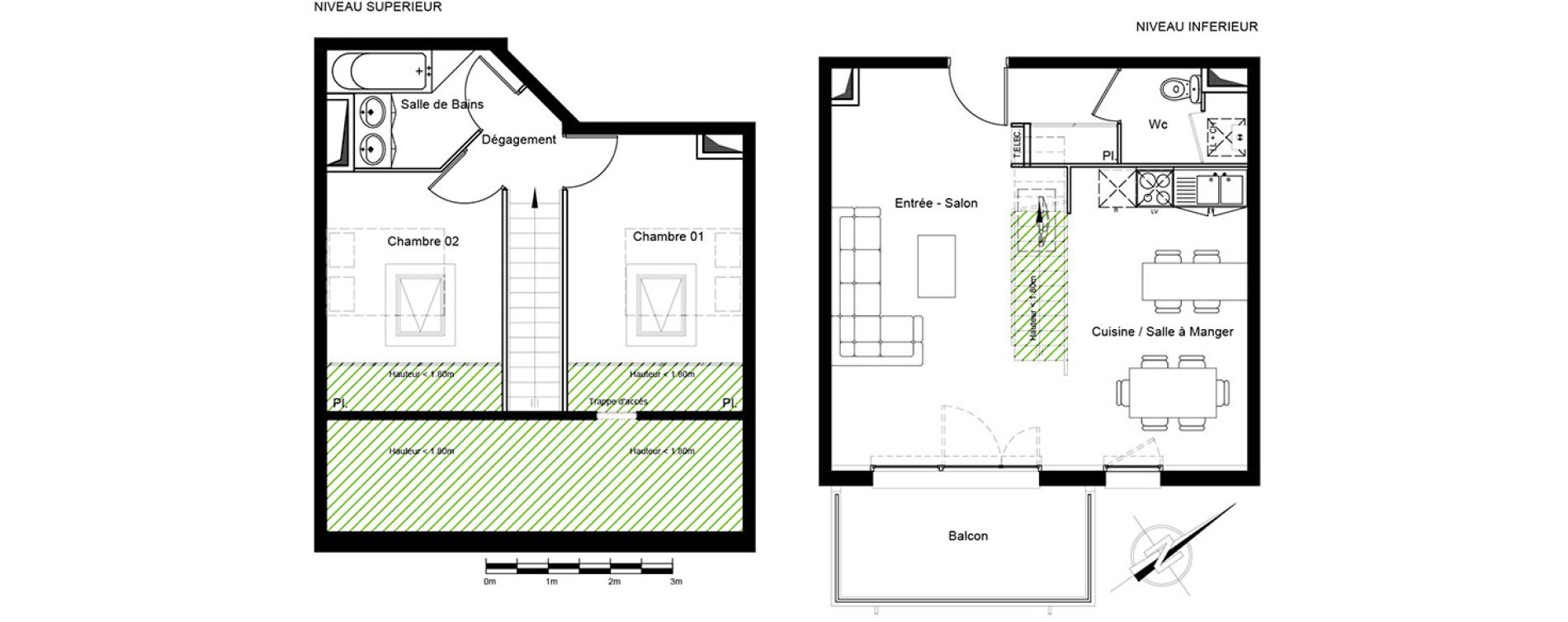 Duplex T3 de 65,29 m2 &agrave; Roques Centre