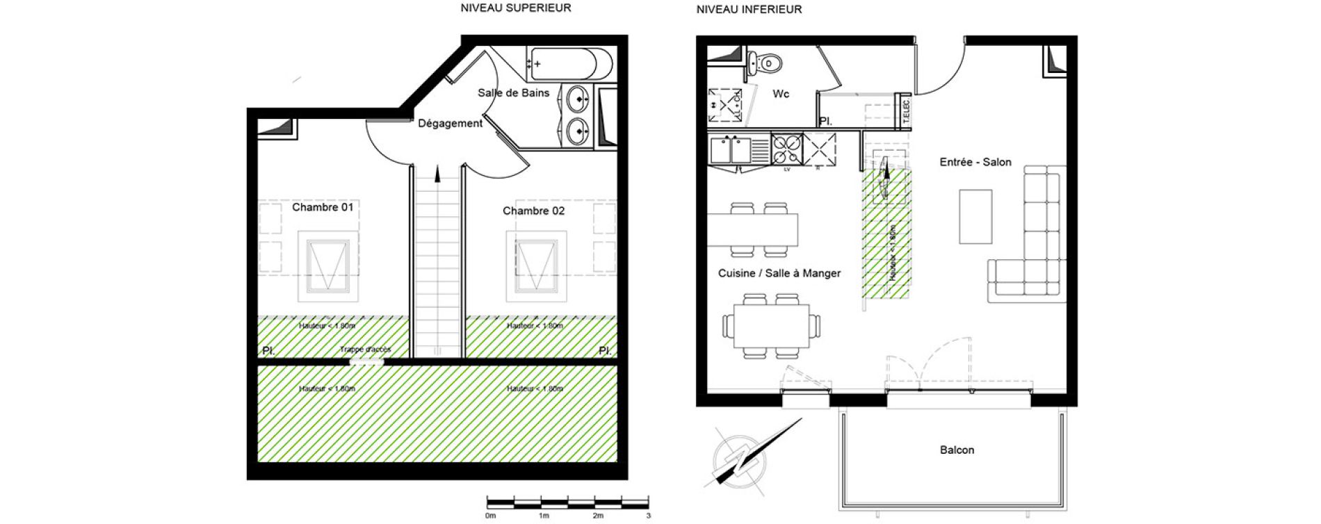 Duplex T3 de 65,29 m2 &agrave; Roques Centre
