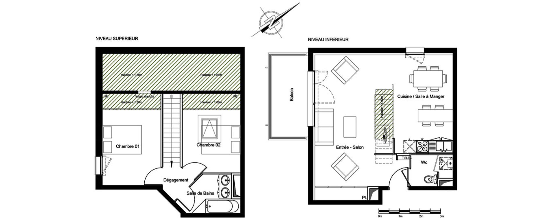 Duplex T3 de 67,64 m2 &agrave; Roques Centre