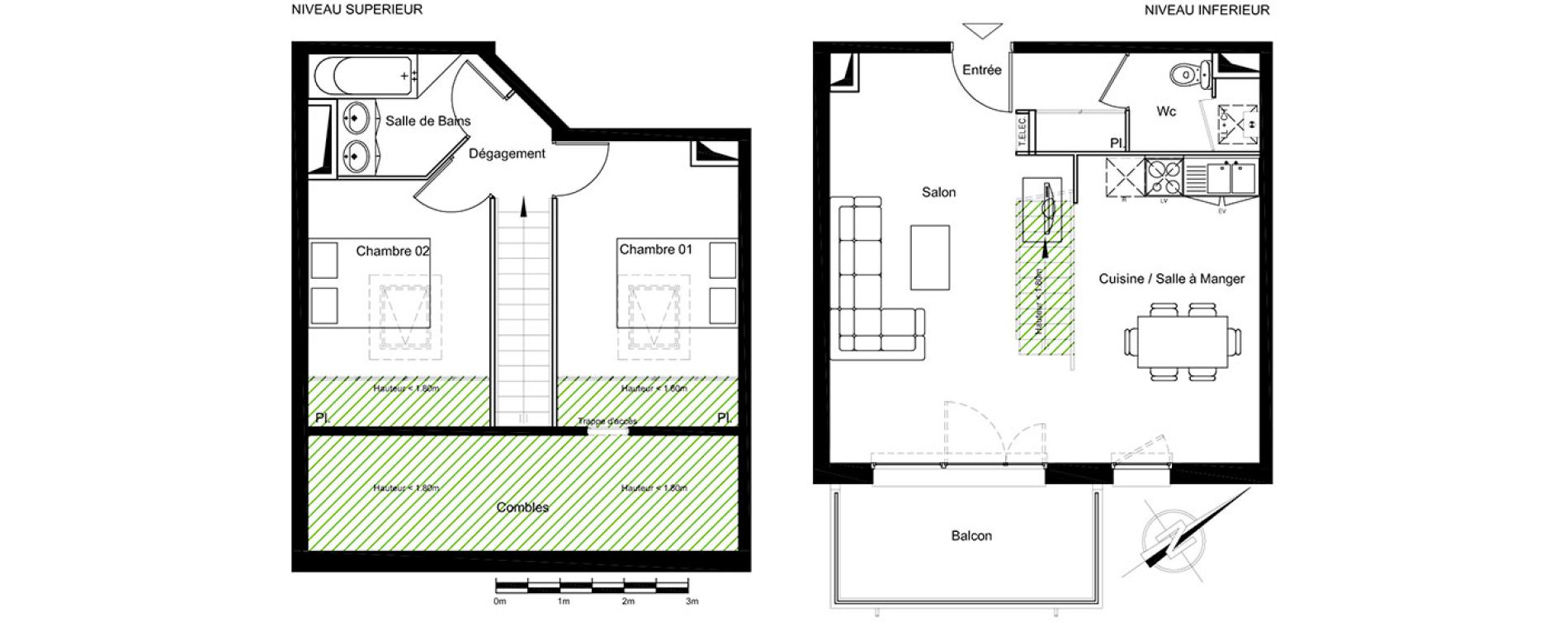Duplex T3 de 65,46 m2 &agrave; Roques Centre