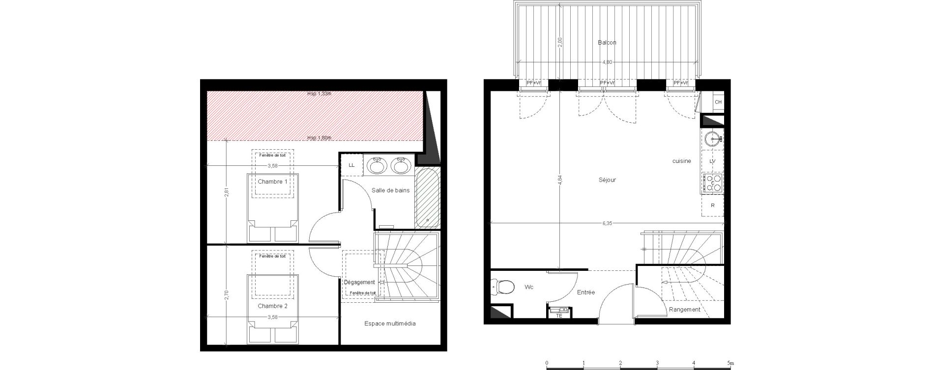 Duplex T3 de 65,75 m2 &agrave; Roques La pointe