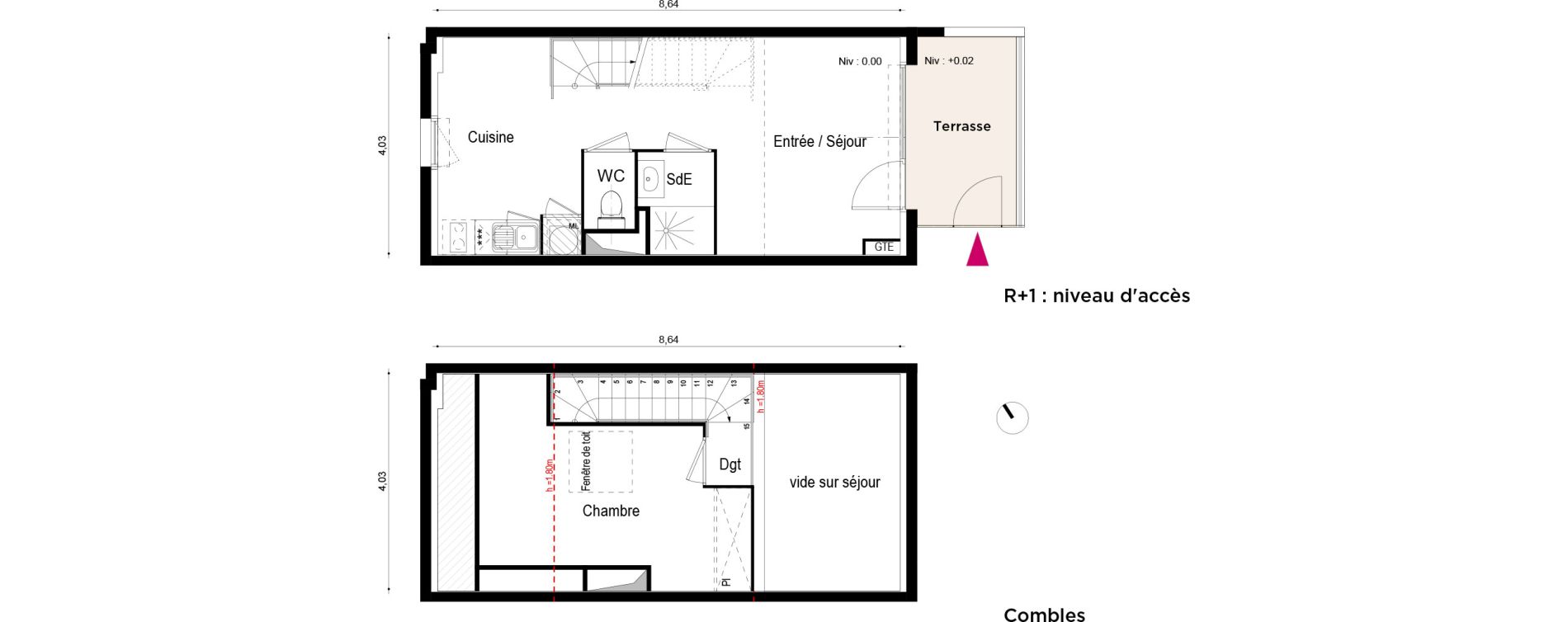 Appartement T2 de 41,75 m2 &agrave; Roques Centre