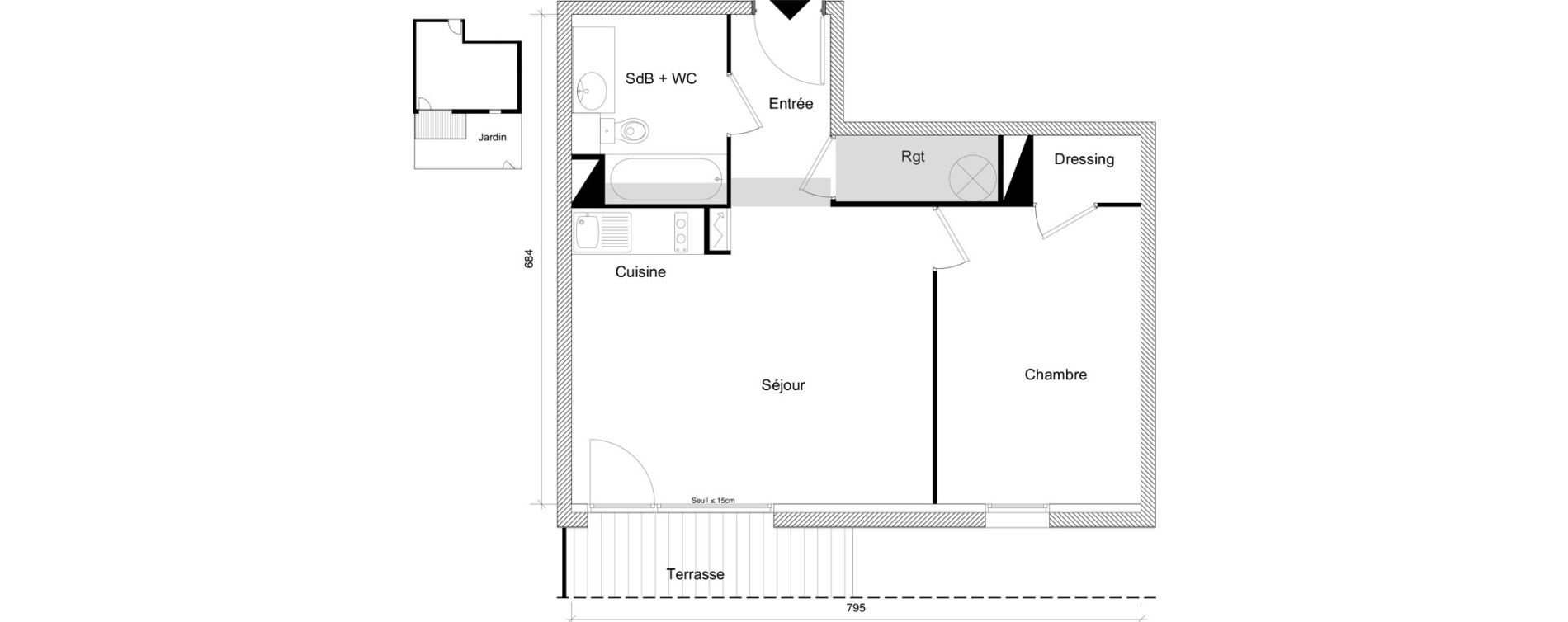 Appartement T2 de 45,26 m2 &agrave; Roquettes Centre