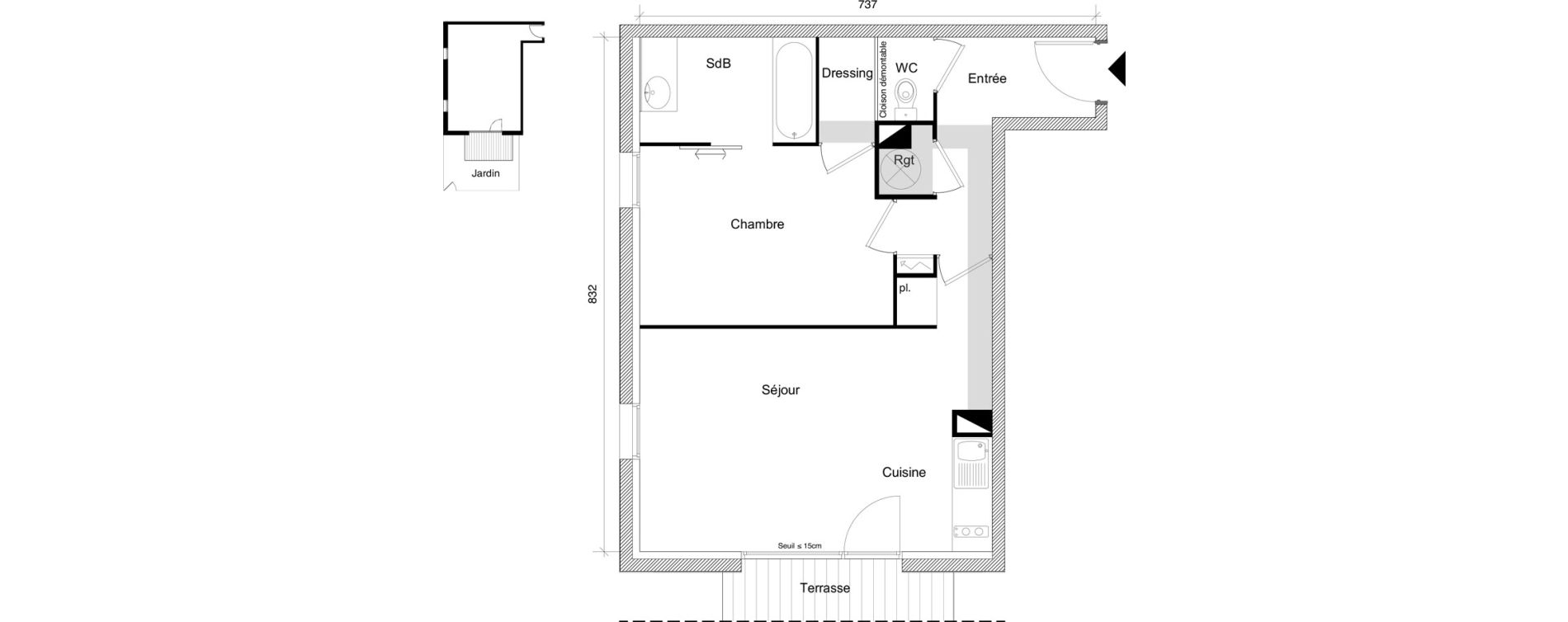 Appartement T2 de 47,76 m2 &agrave; Roquettes Centre