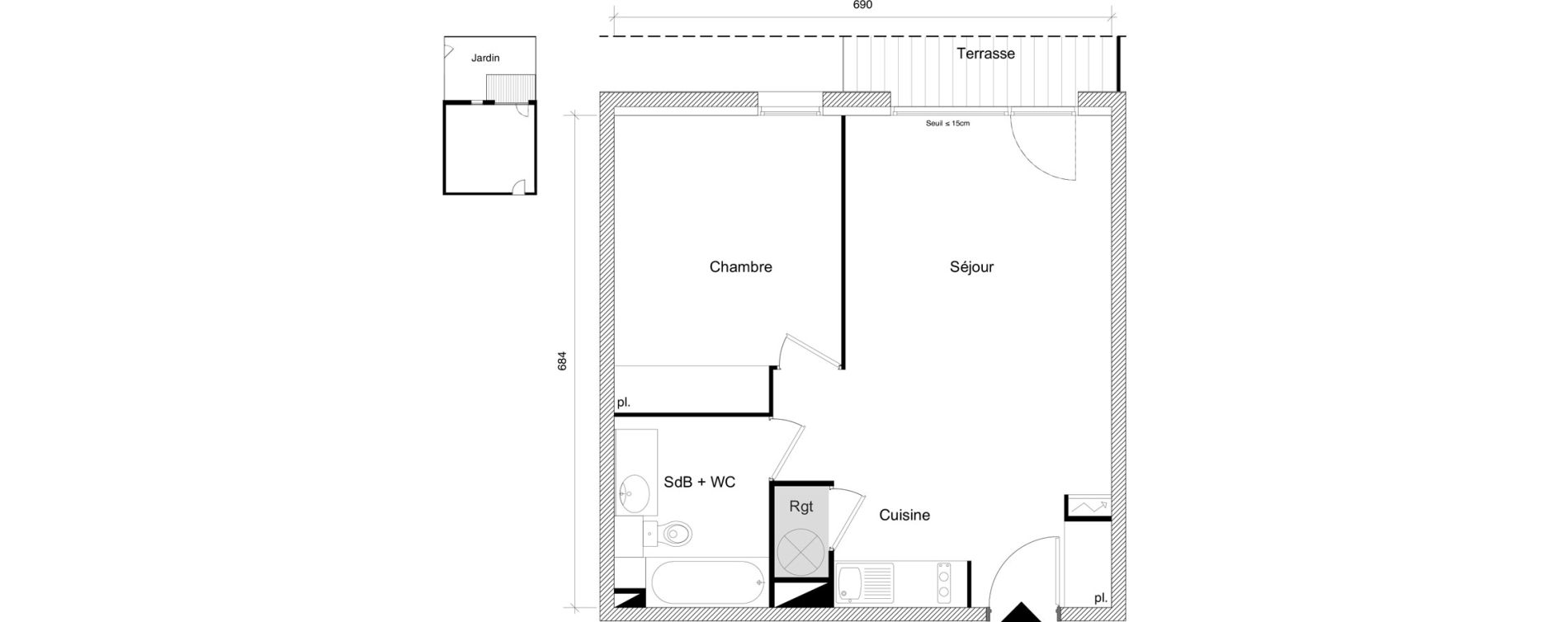 Appartement T2 de 45,89 m2 &agrave; Roquettes Centre