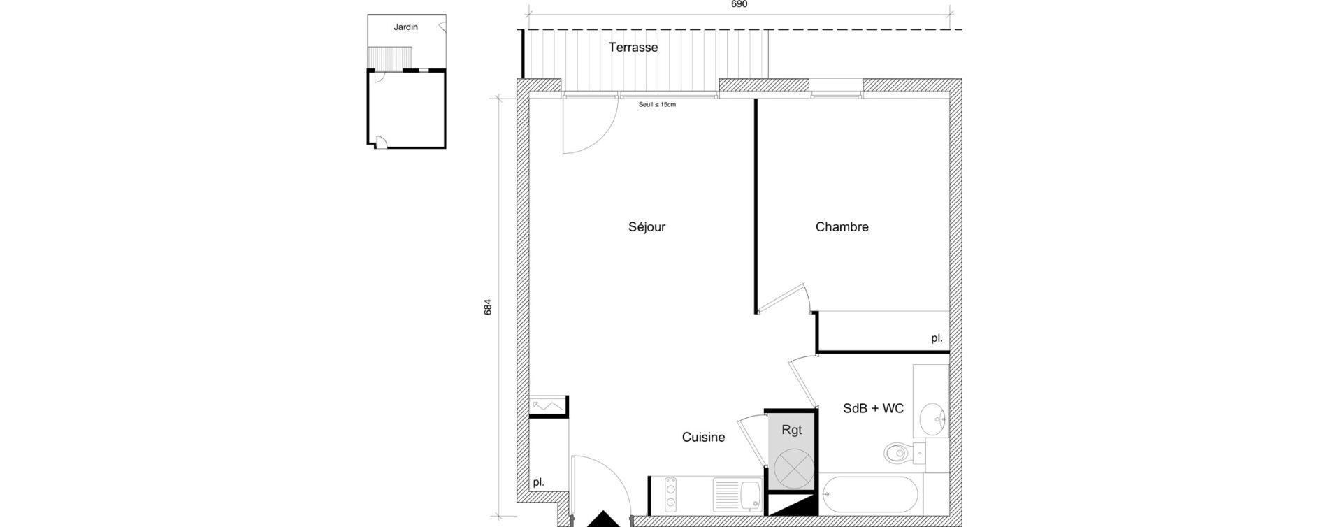 Appartement T2 de 45,63 m2 &agrave; Roquettes Centre