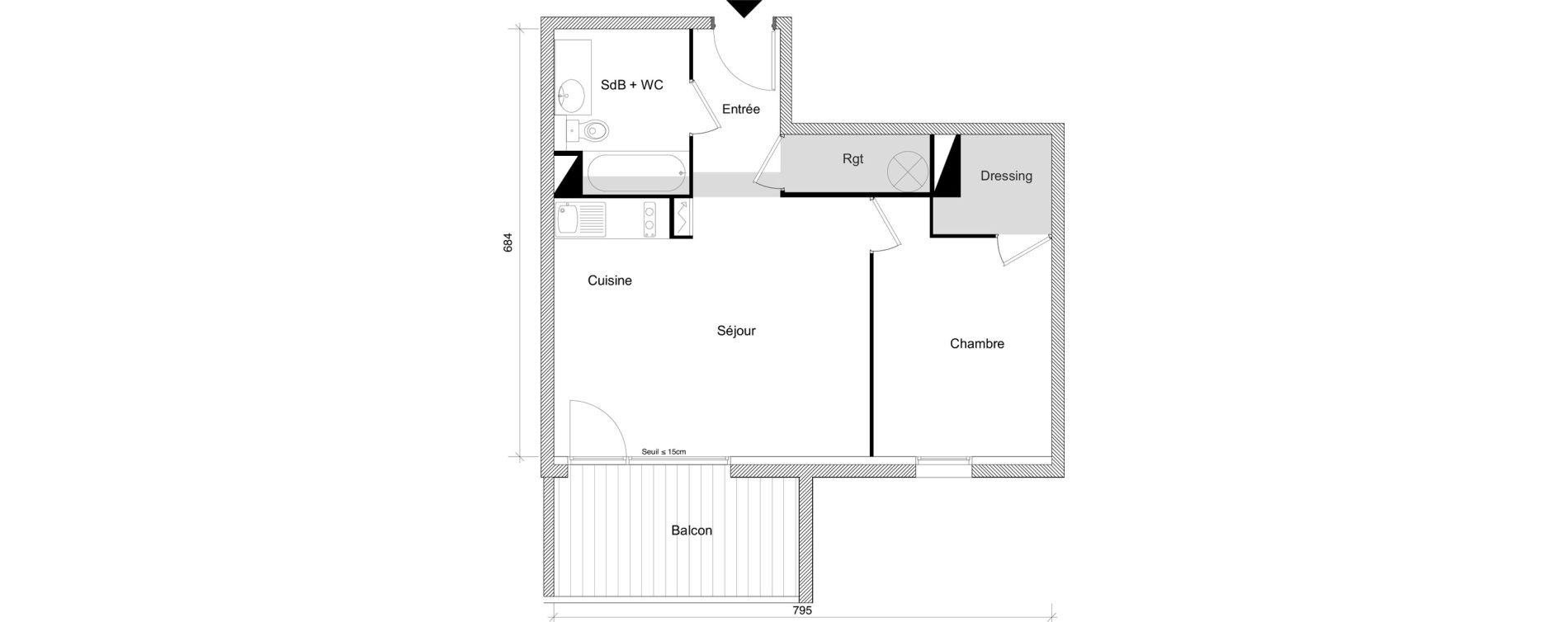 Appartement T2 de 45,20 m2 &agrave; Roquettes Centre