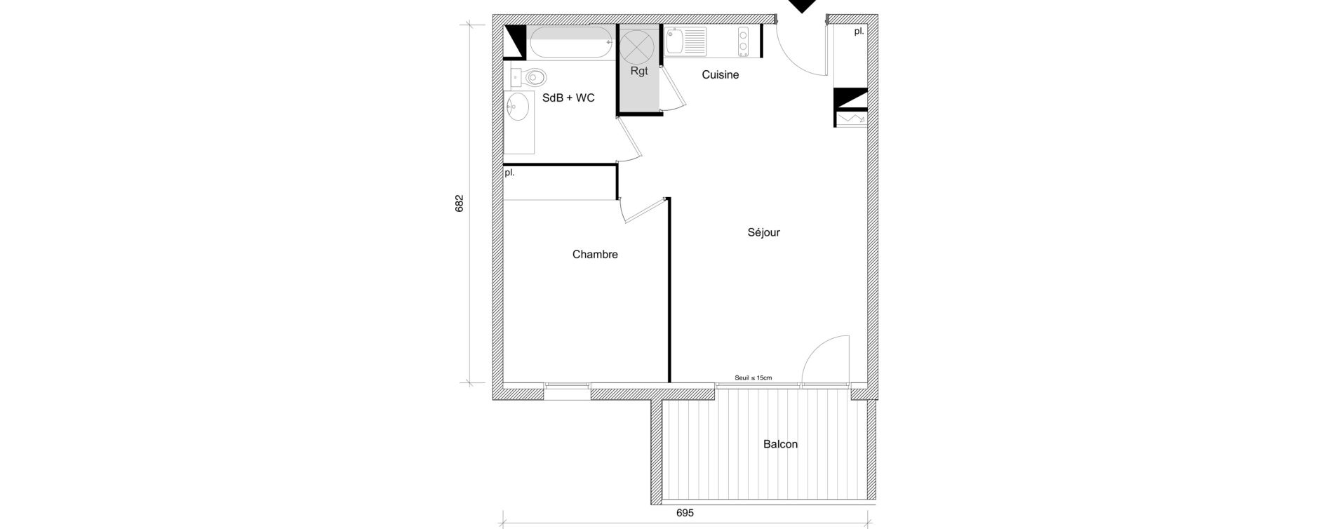 Appartement T2 de 46,01 m2 &agrave; Roquettes Centre
