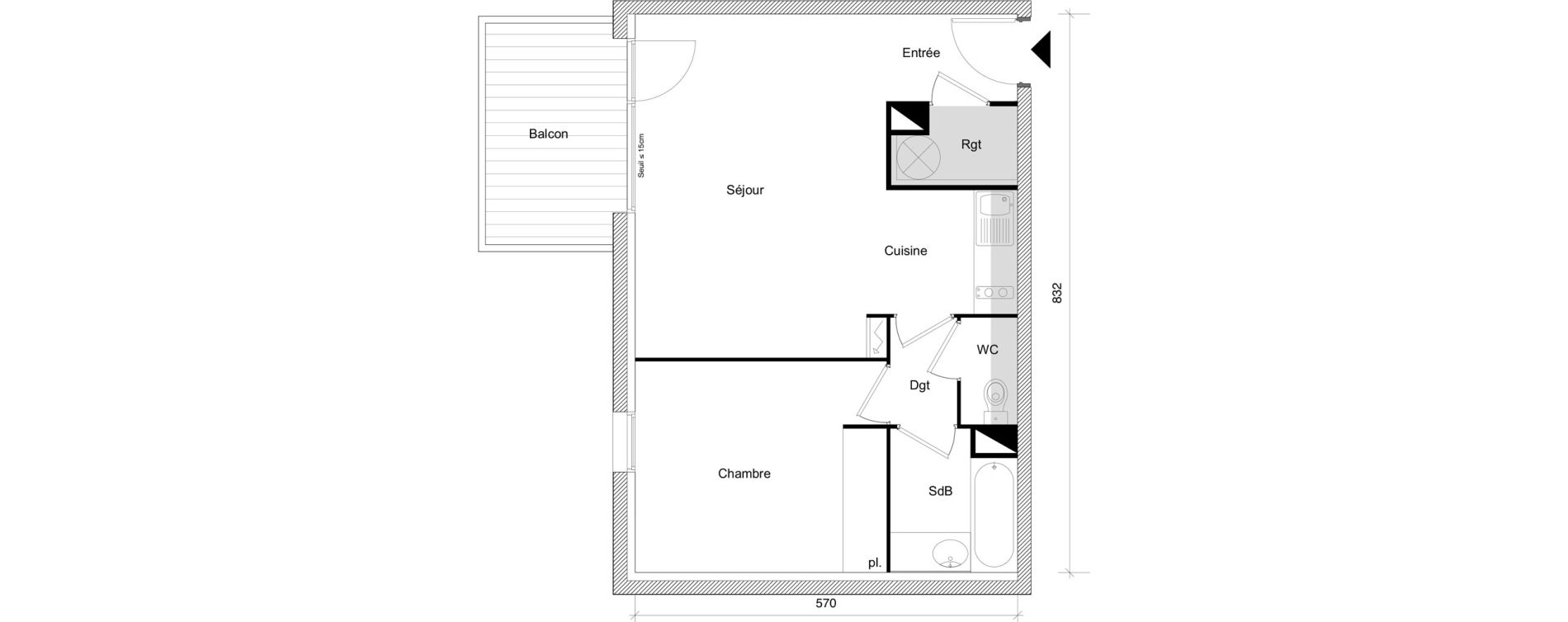 Appartement T2 de 45,64 m2 &agrave; Roquettes Centre