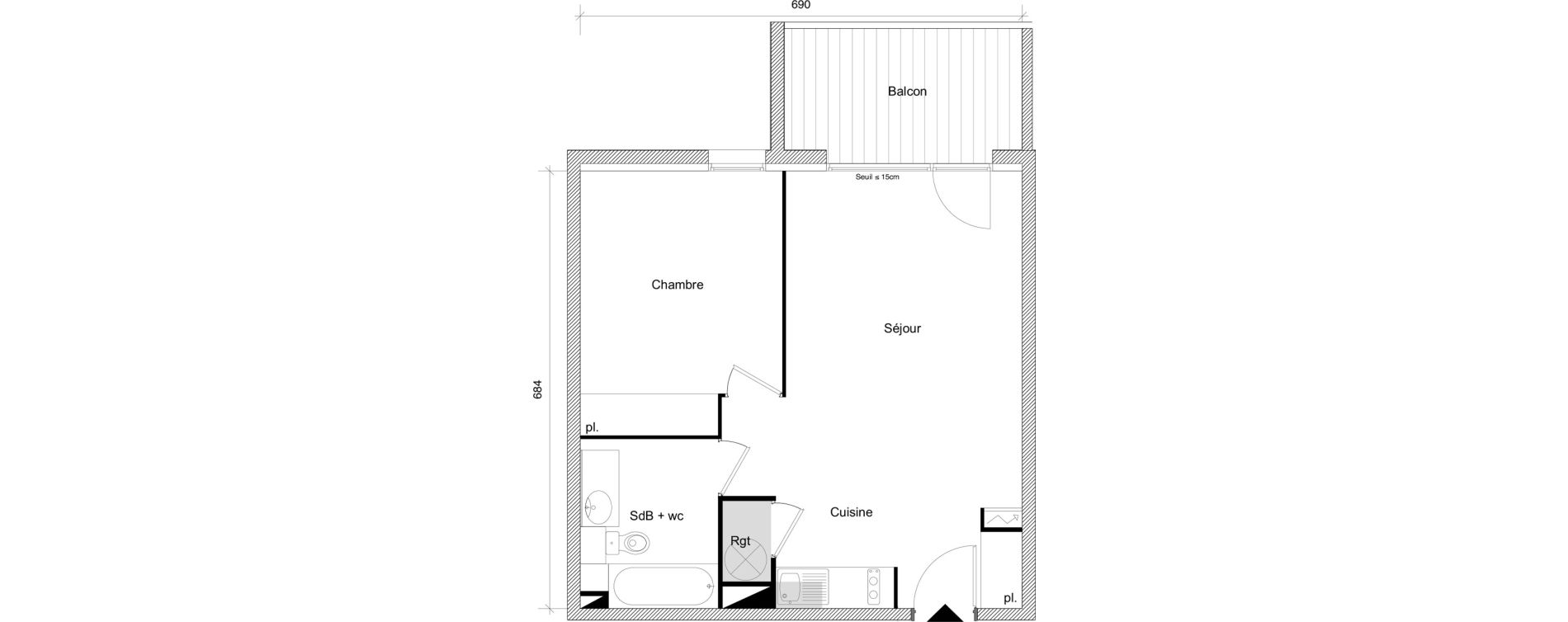 Appartement T2 de 45,77 m2 &agrave; Roquettes Centre