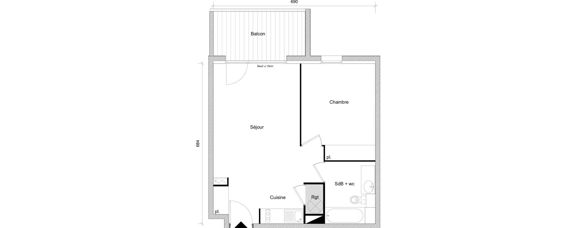 Appartement T2 de 45,63 m2 &agrave; Roquettes Centre
