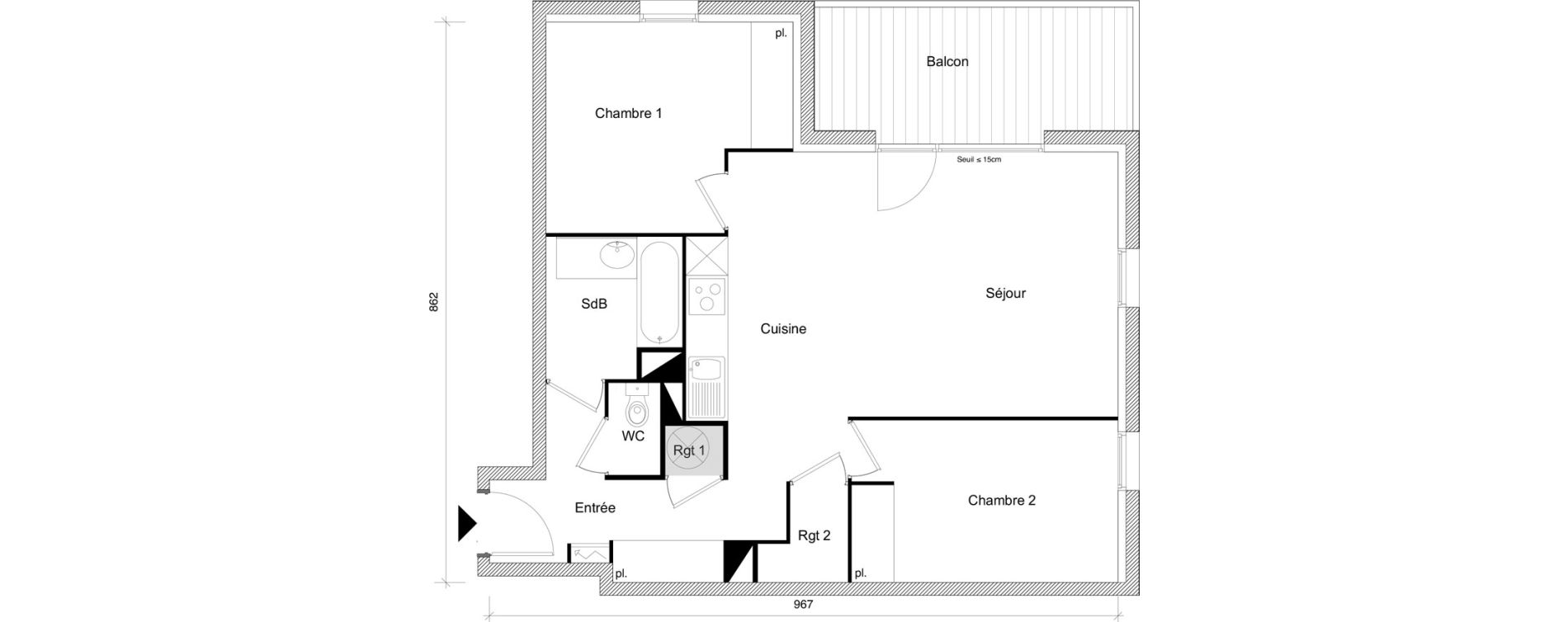 Appartement T3 de 64,22 m2 &agrave; Roquettes Centre