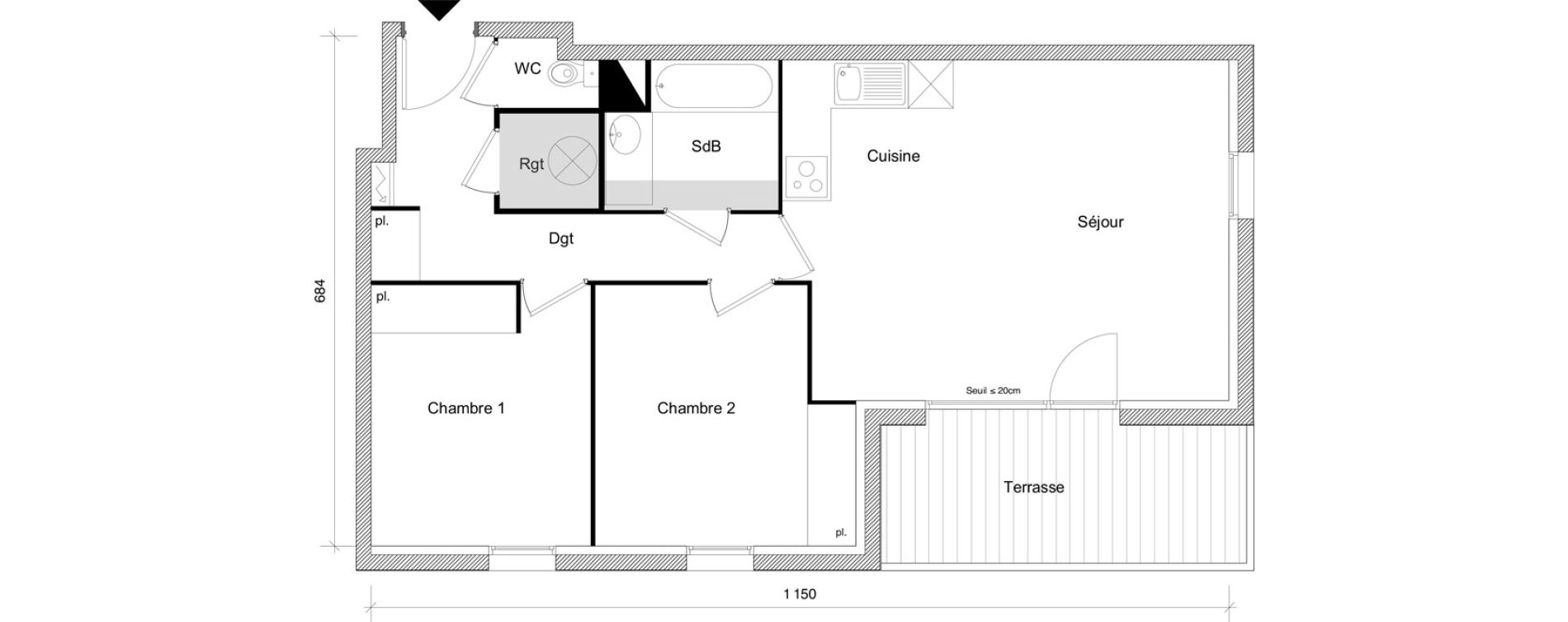 Appartement T3 de 63,61 m2 &agrave; Roquettes Centre