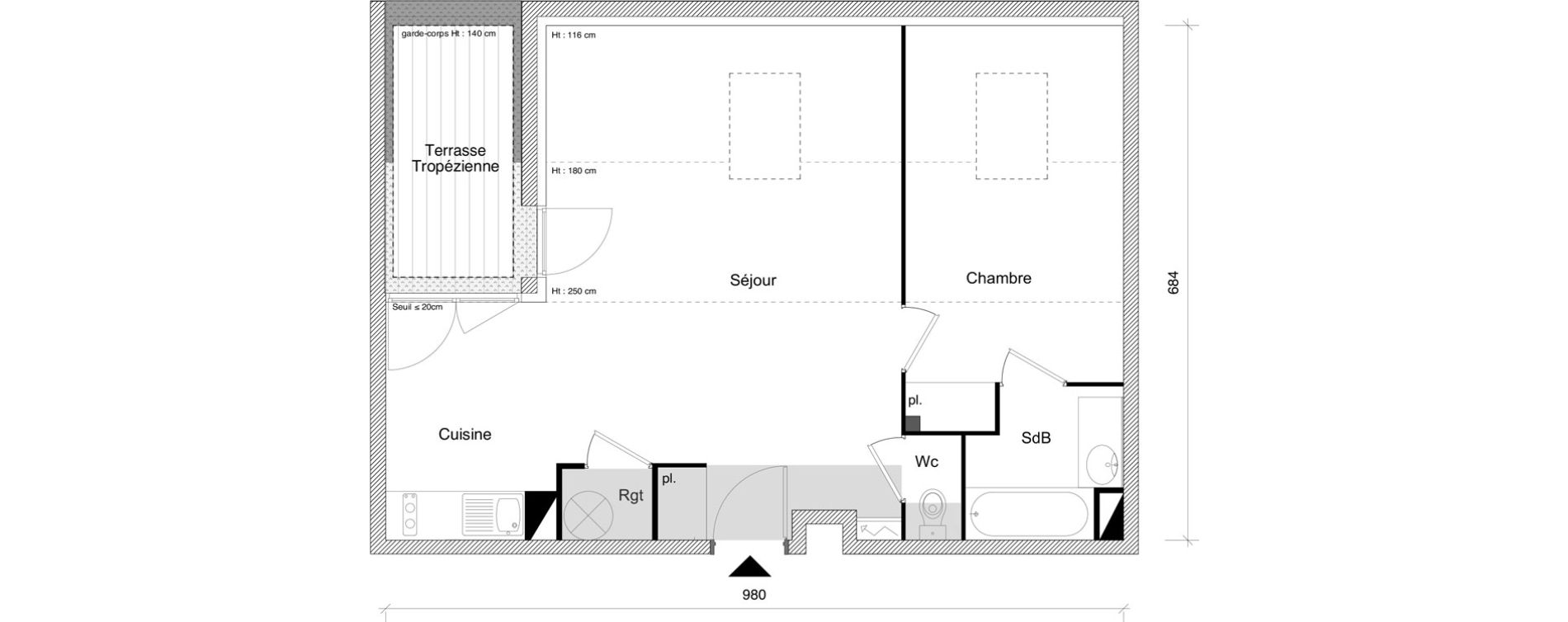 Appartement T2 de 45,65 m2 &agrave; Roquettes Centre