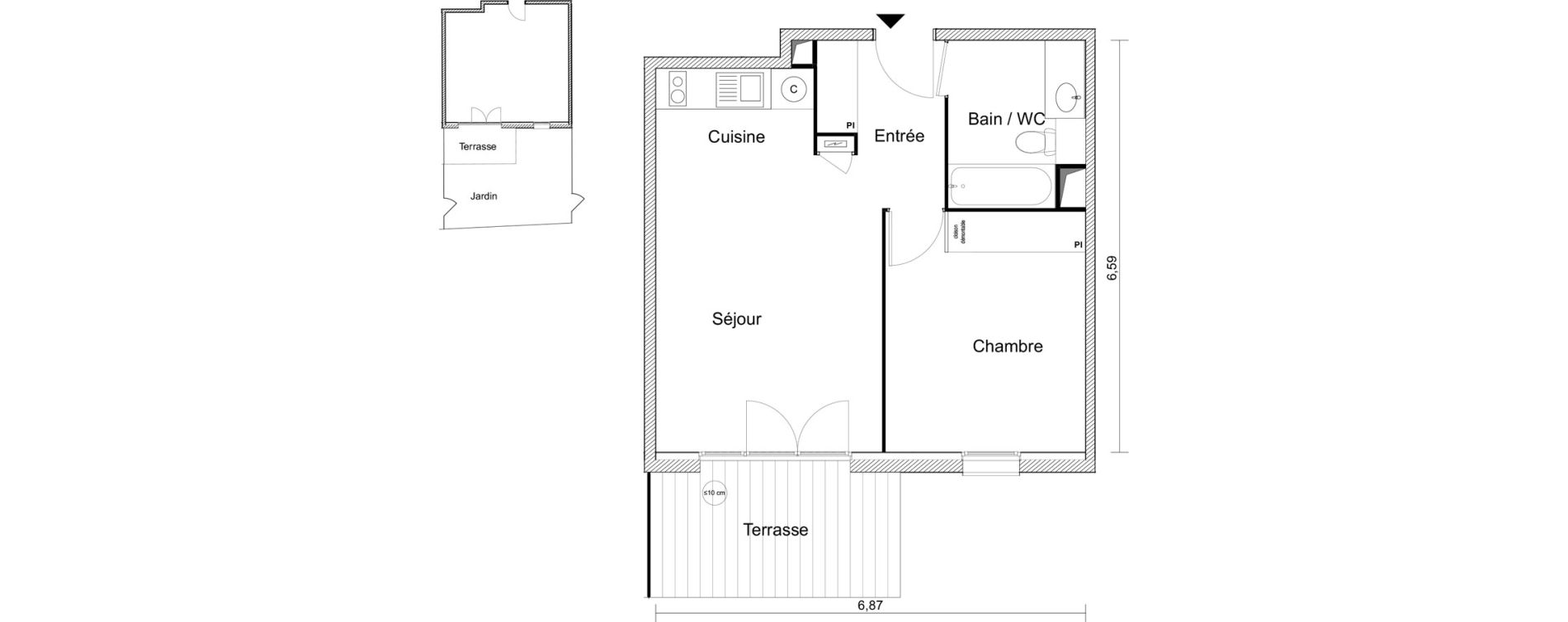 Appartement T2 de 42,95 m2 &agrave; Roquettes Centre