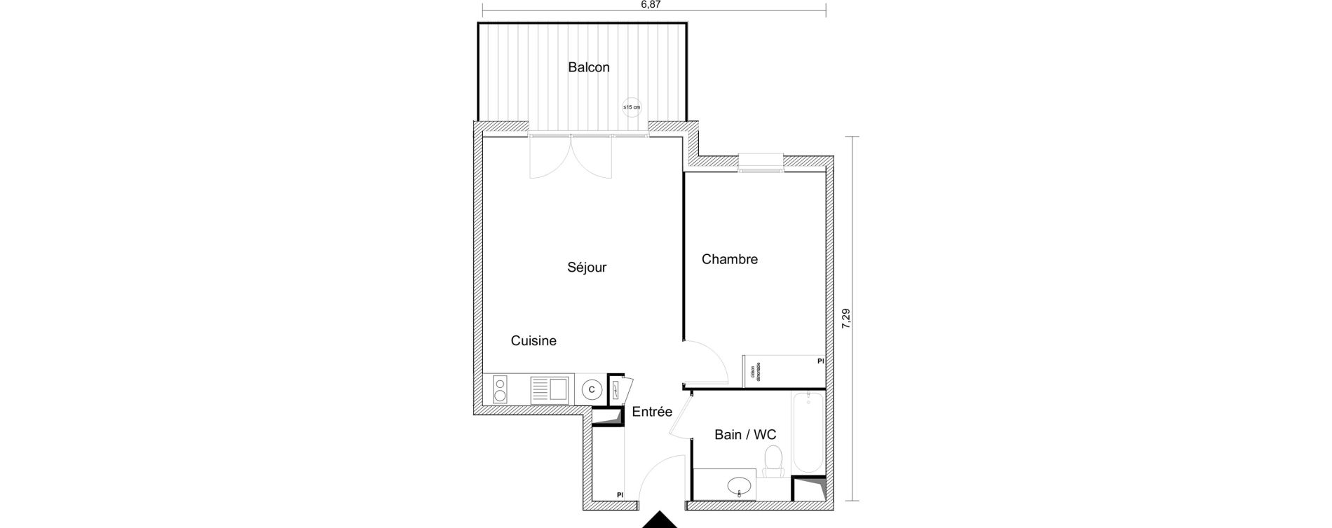 Appartement T2 de 42,59 m2 &agrave; Roquettes Centre