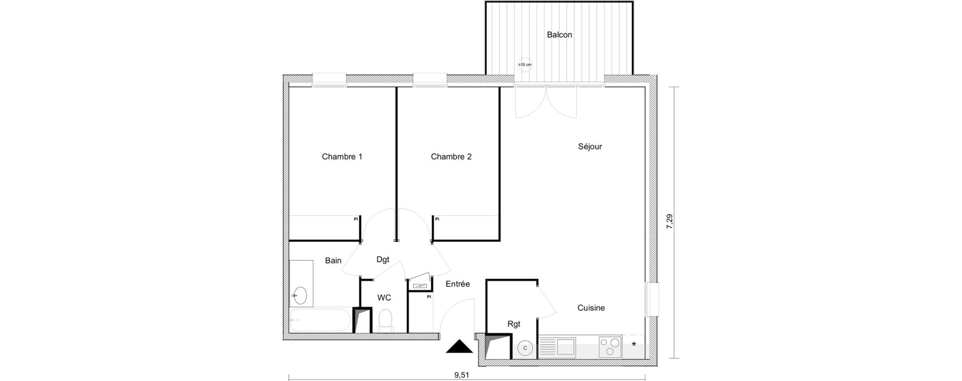 Appartement T3 de 63,22 m2 &agrave; Roquettes Centre