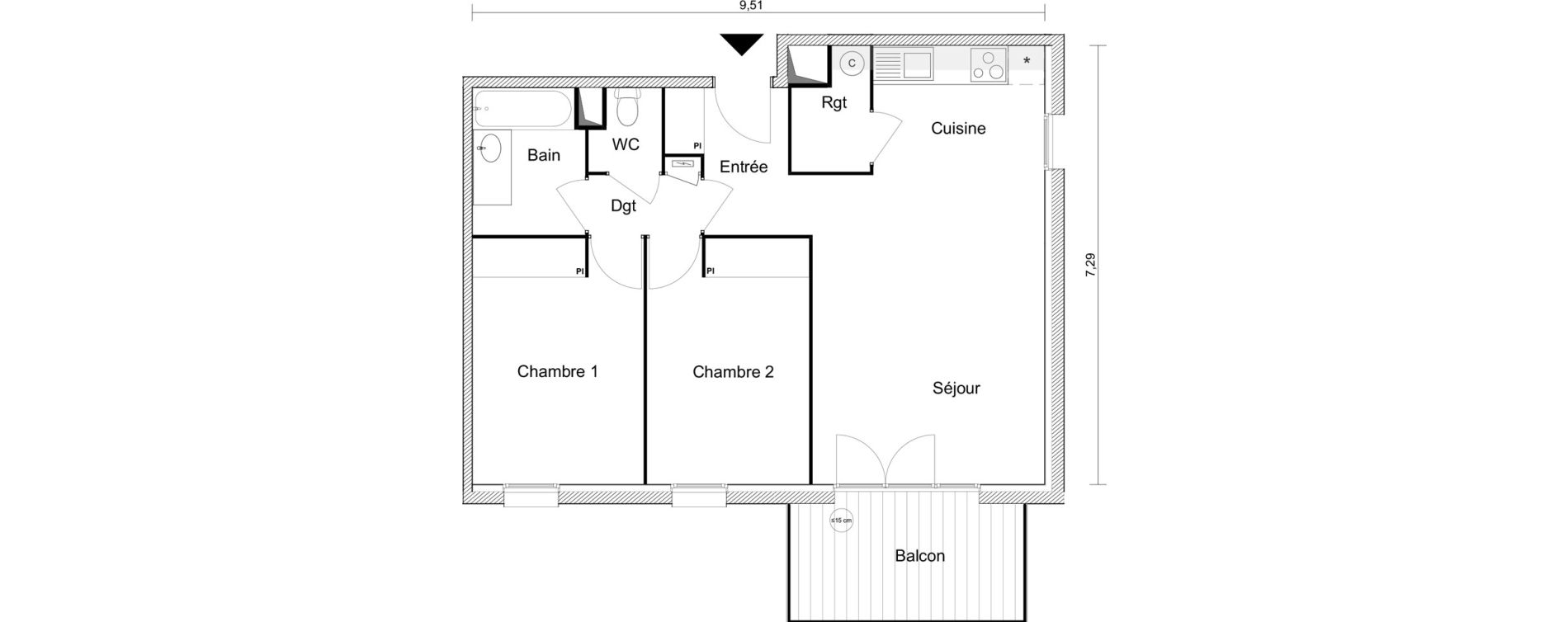 Appartement T3 de 63,22 m2 &agrave; Roquettes Centre