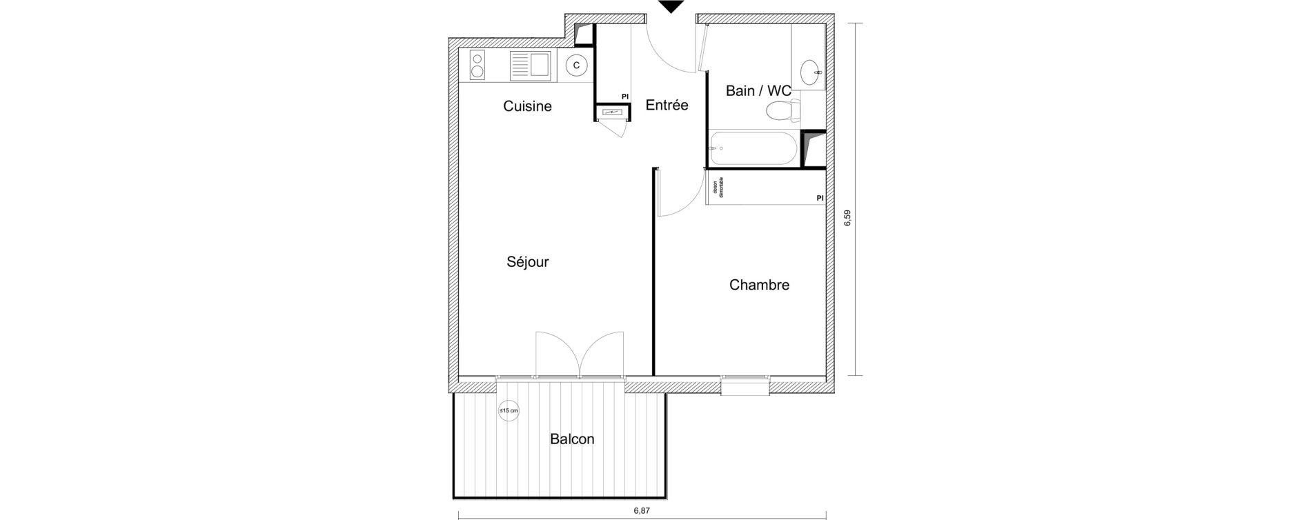 Appartement T2 de 42,95 m2 &agrave; Roquettes Centre