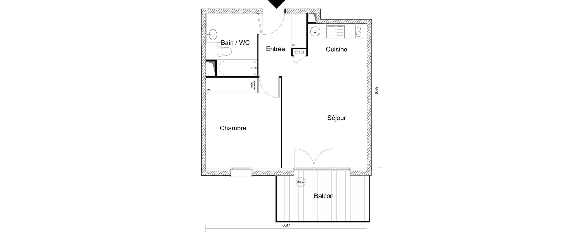 Appartement T2 de 42,95 m2 &agrave; Roquettes Centre