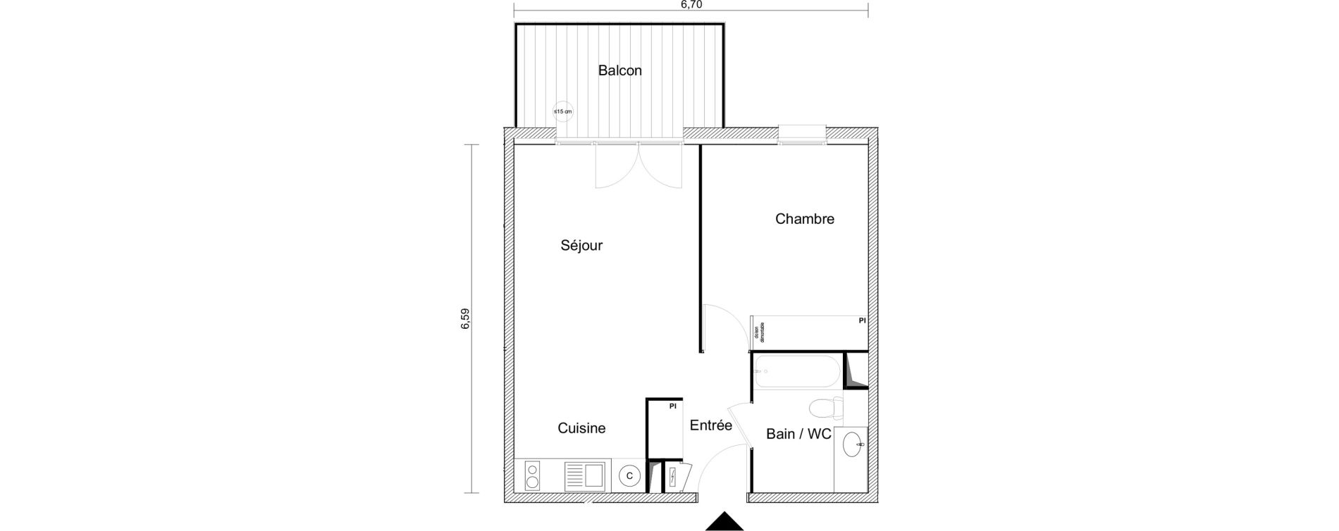 Appartement T2 de 42,76 m2 &agrave; Roquettes Centre