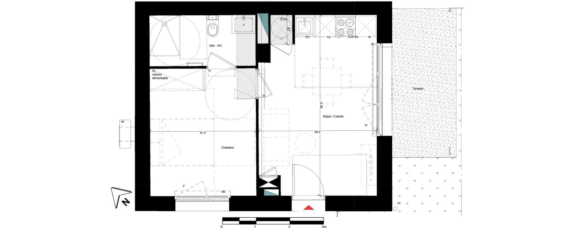 Appartement T2 de 35,50 m2 &agrave; Roquettes Centre