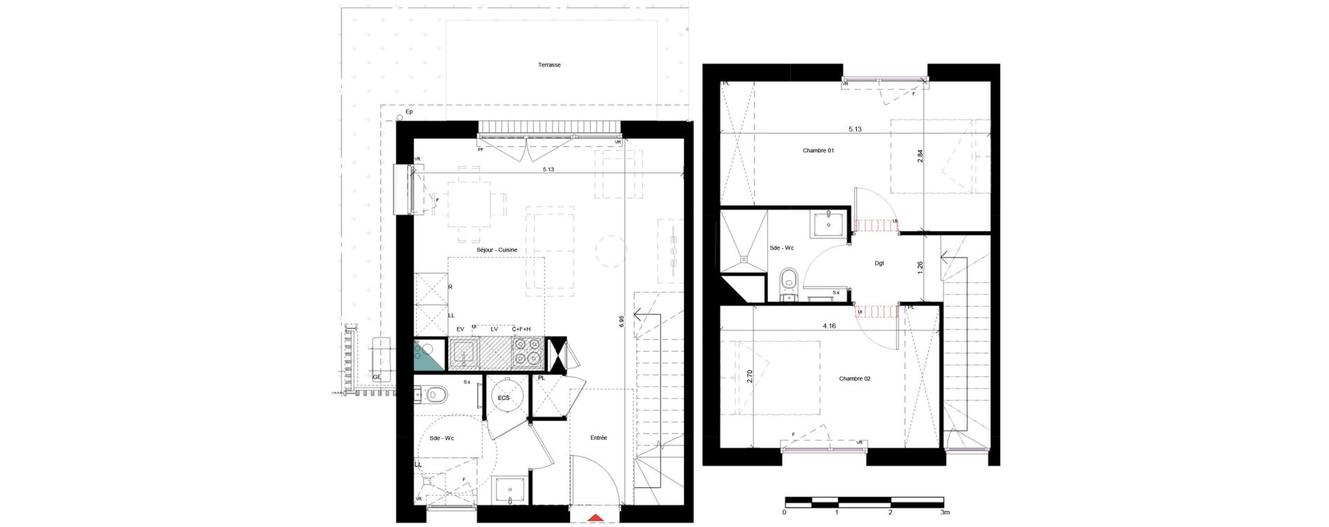 Duplex T3 de 62,50 m2 &agrave; Roquettes Centre