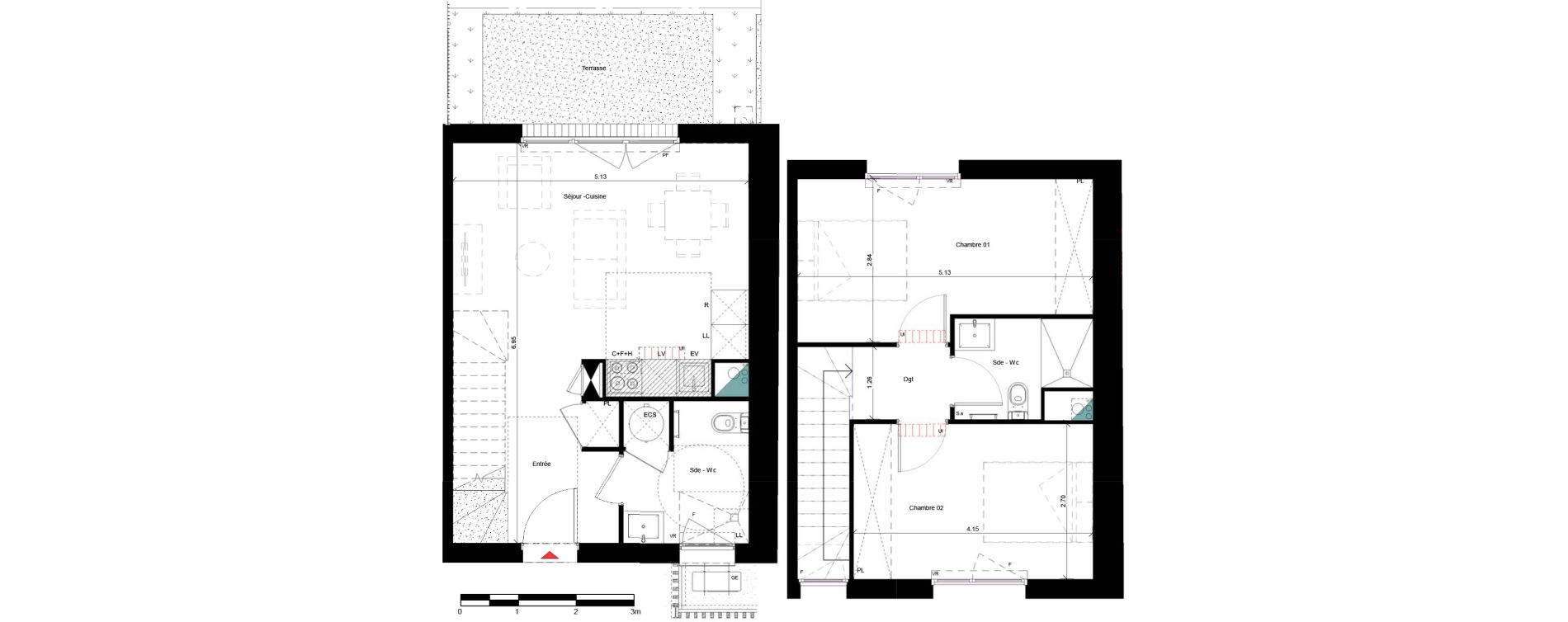 Duplex T3 de 62,50 m2 &agrave; Roquettes Centre