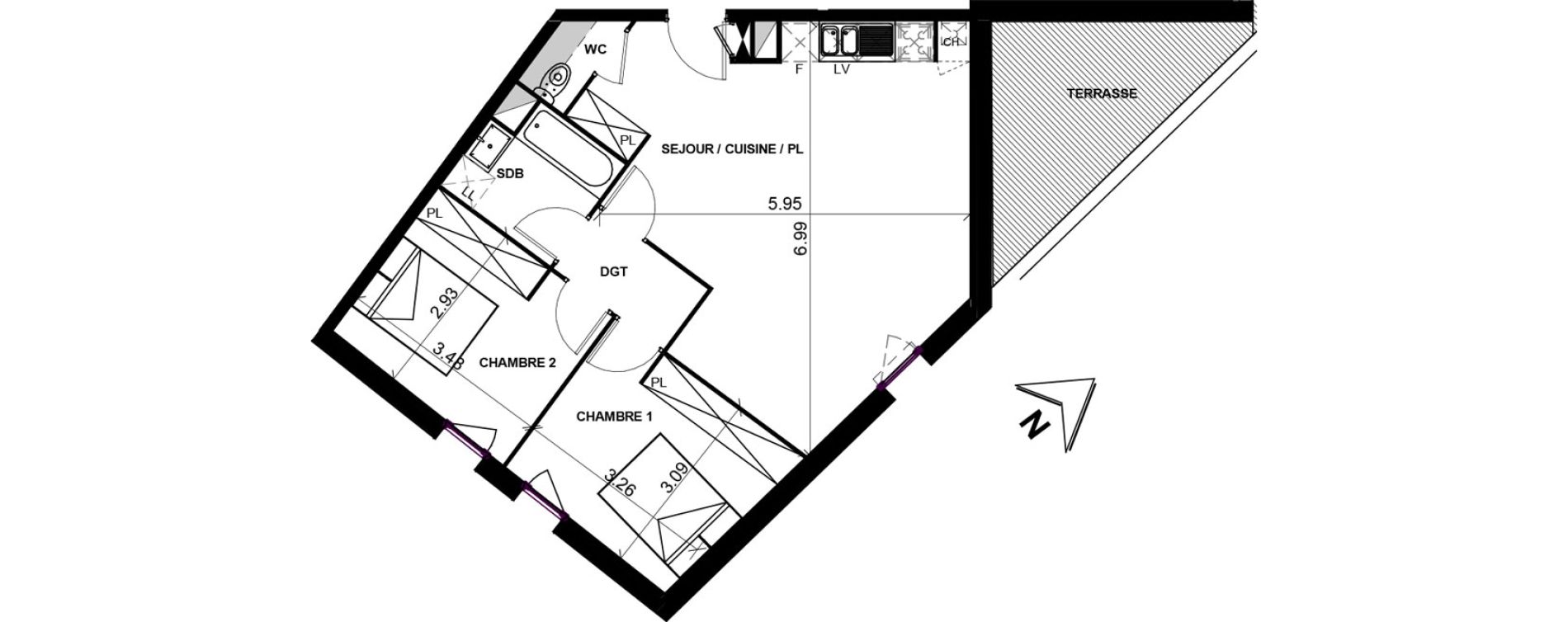 Appartement T3 de 60,02 m2 à Rouffiac-Tolosan Centre
