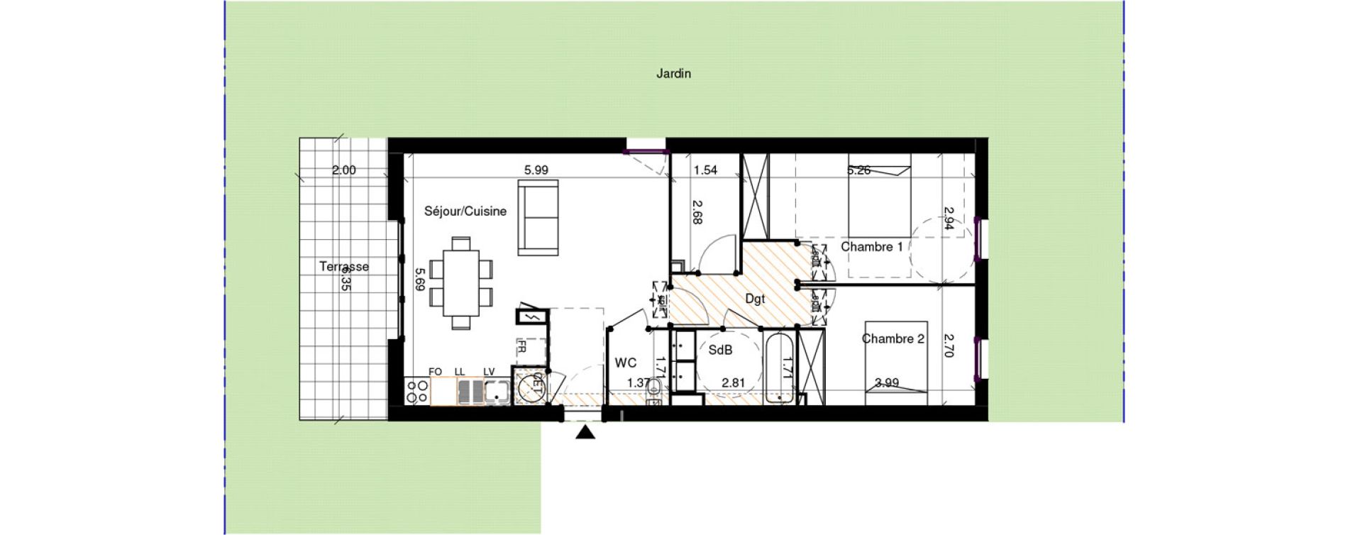 Appartement T4 de 71,38 m2 &agrave; Rouffiac-Tolosan Charlary