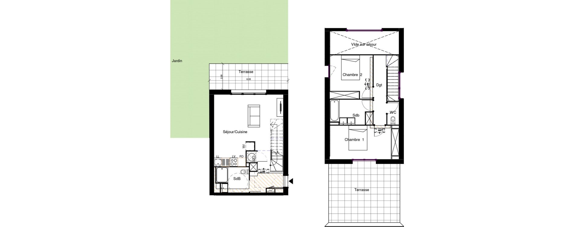 Duplex T3 de 72,89 m2 &agrave; Rouffiac-Tolosan Charlary