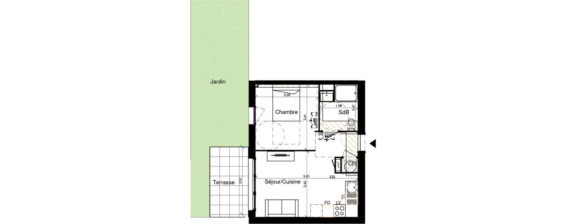 Appartement T2 de 34,78 m2 &agrave; Rouffiac-Tolosan Charlary