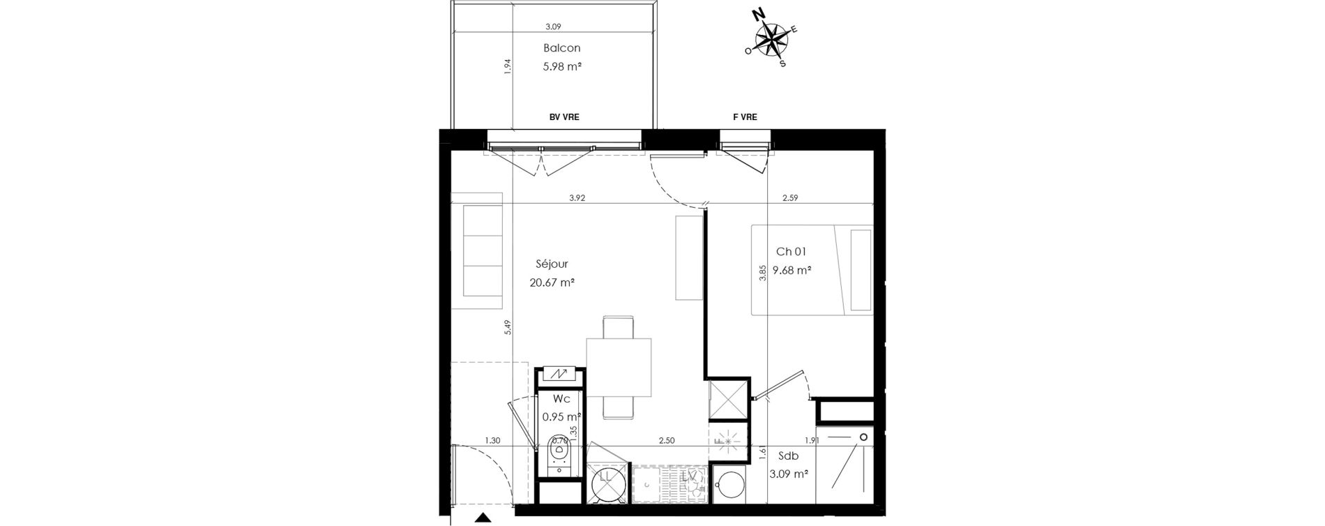 Appartement T2 de 34,39 m2 &agrave; Saint-Alban Le terroir