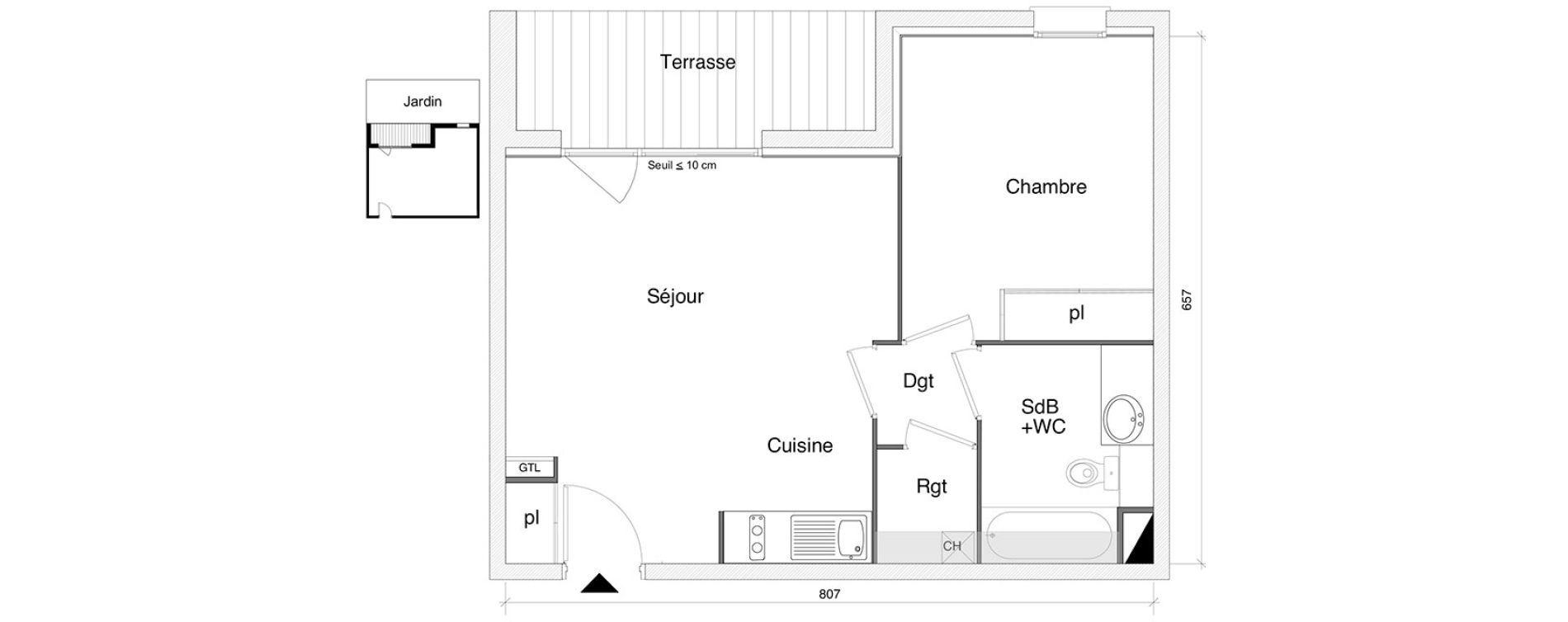 Appartement T2 de 44,60 m2 &agrave; Saint-Alban Centre