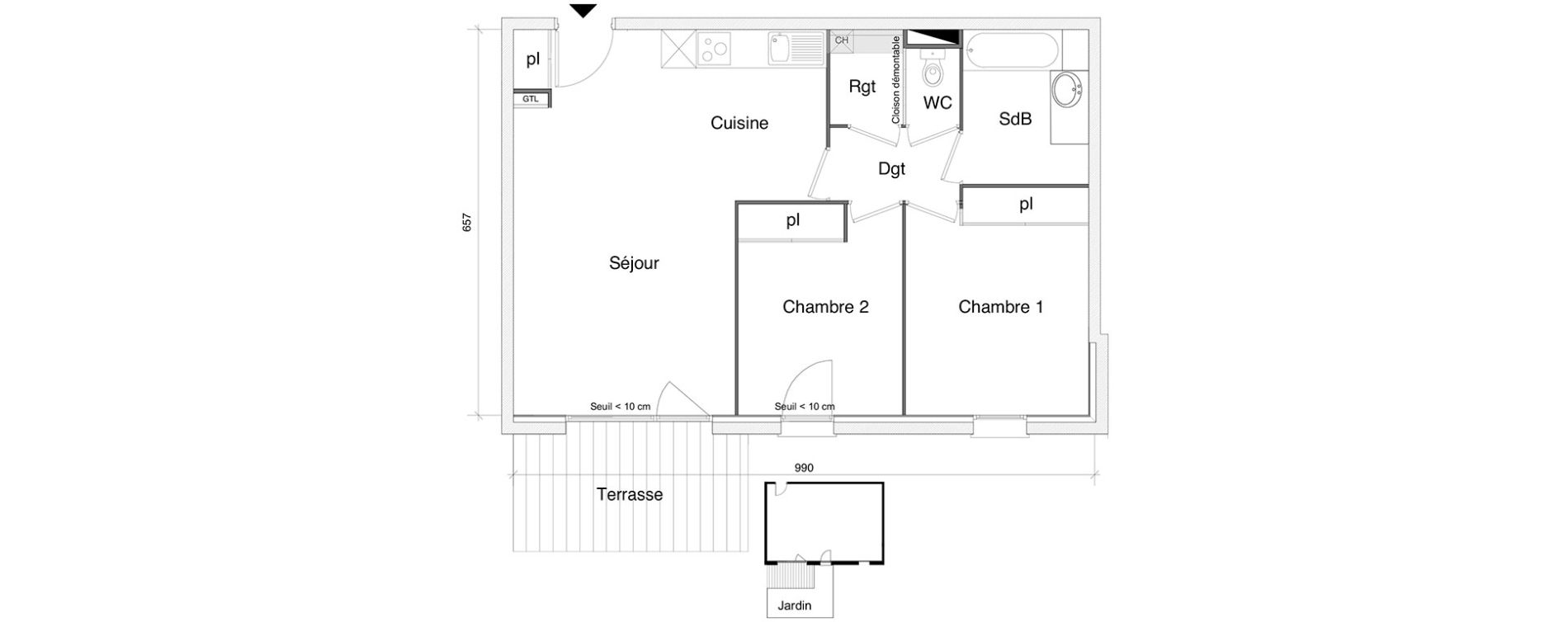 Appartement T3 de 62,65 m2 &agrave; Saint-Alban Centre