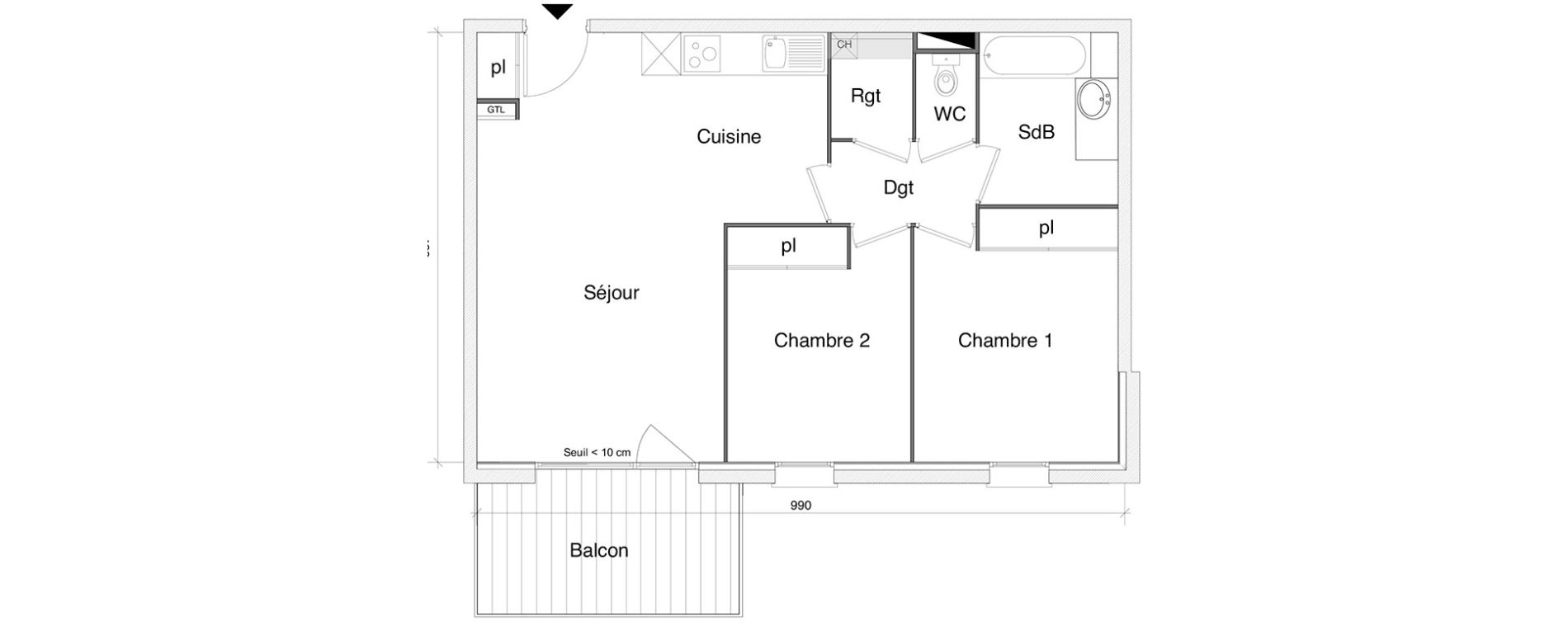 Appartement T3 de 62,65 m2 &agrave; Saint-Alban Centre