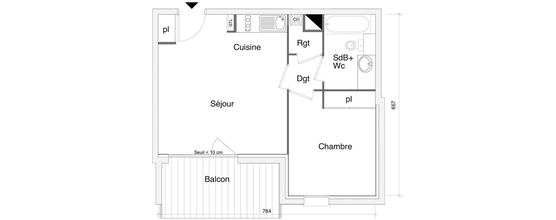 Appartement T2 de 43,25 m2 &agrave; Saint-Alban Centre