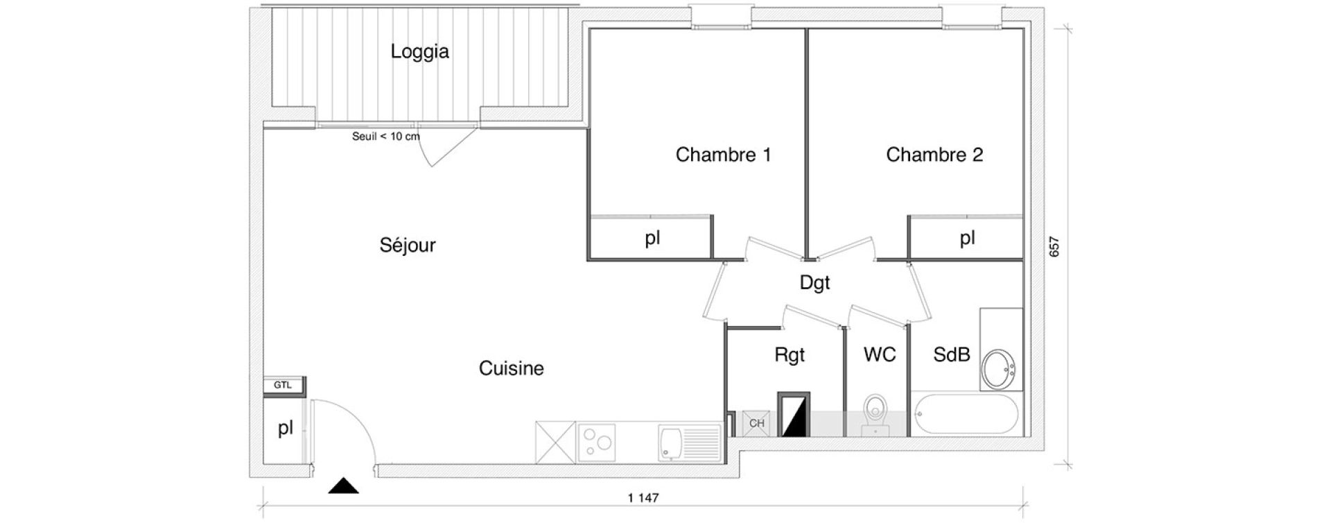 Appartement T3 de 64,20 m2 &agrave; Saint-Alban Centre