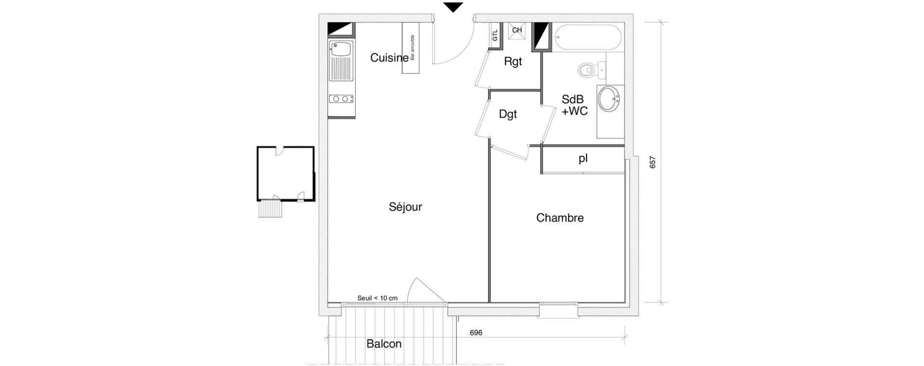 Appartement T2 de 44,30 m2 &agrave; Saint-Alban Centre