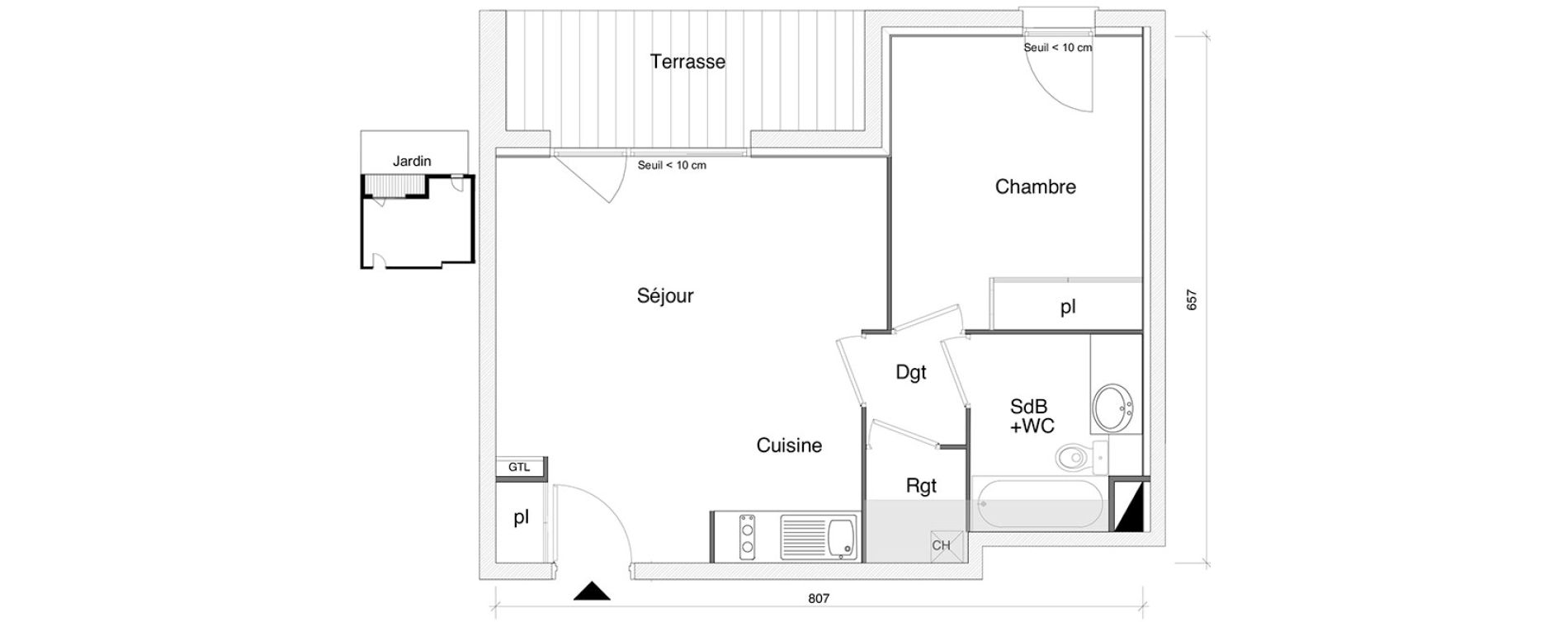 Appartement T2 de 43,80 m2 &agrave; Saint-Alban Centre